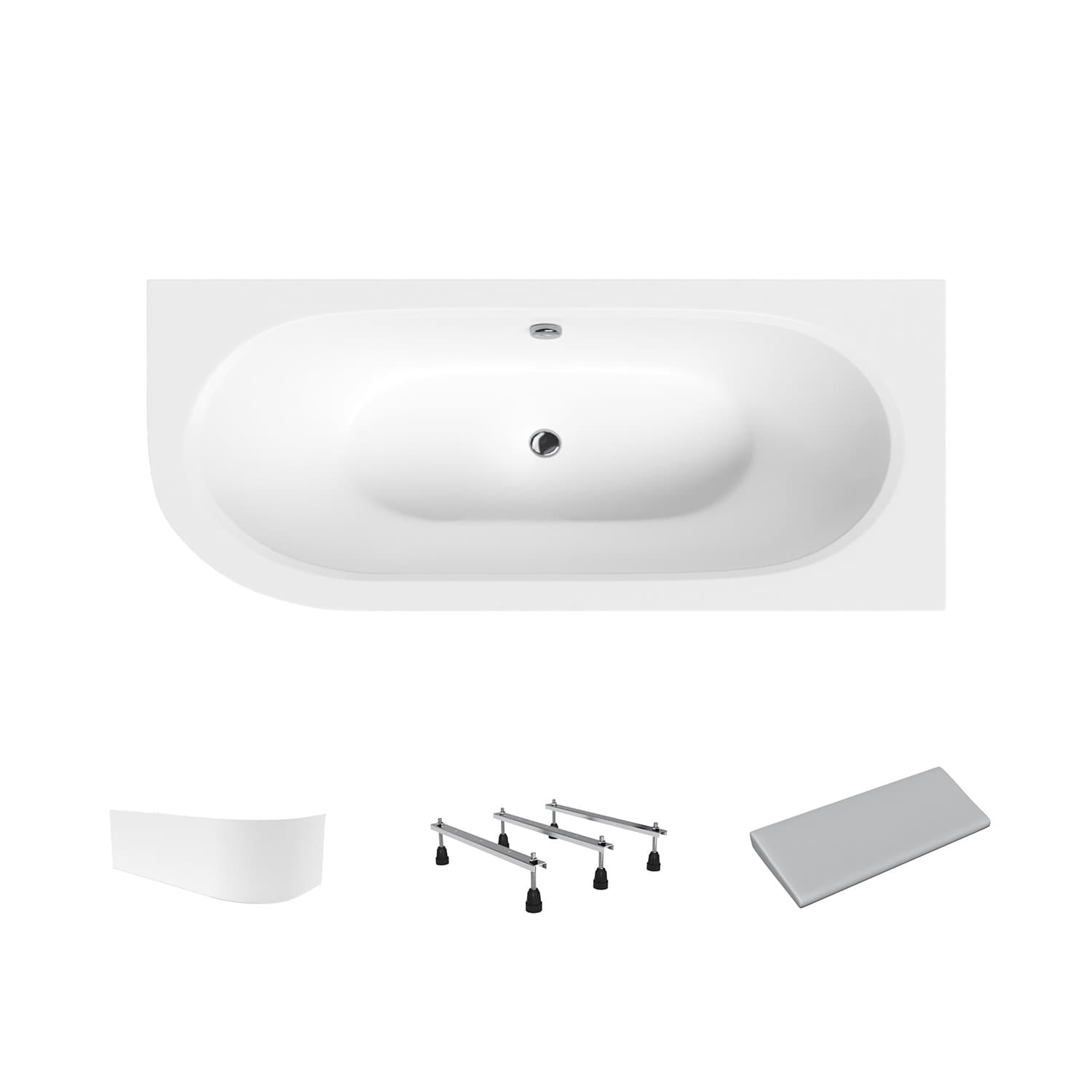 Wanna akrylowa Helmken Marbella Lux 150 x 75 Prawa + Panel biały + Zagłówek szary + Nóżki / 23092001ZW