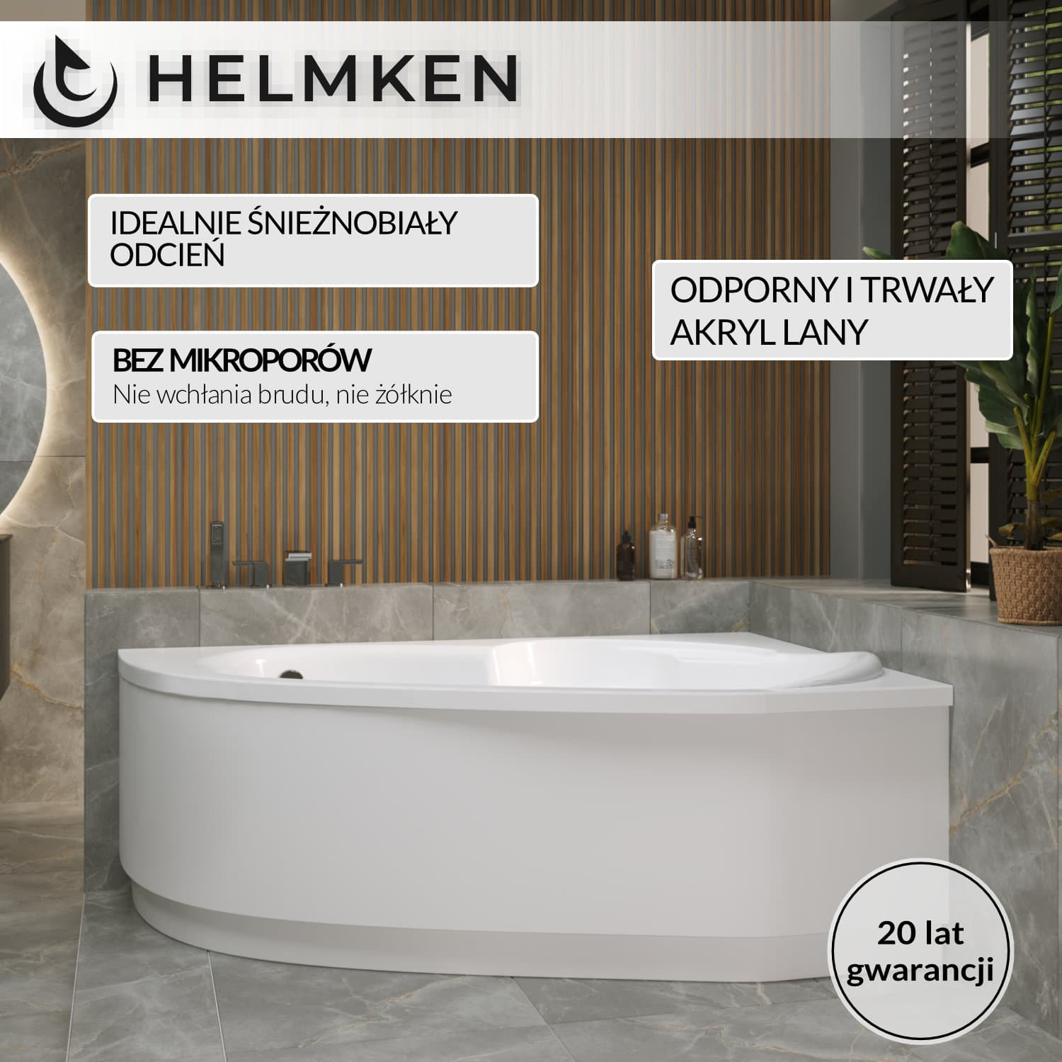 Wanna asymetryczna Helmken Valencia 140x95 Prawa + Panel Biały + Stelaż do wanny 21013-101 / 3502140R-3S