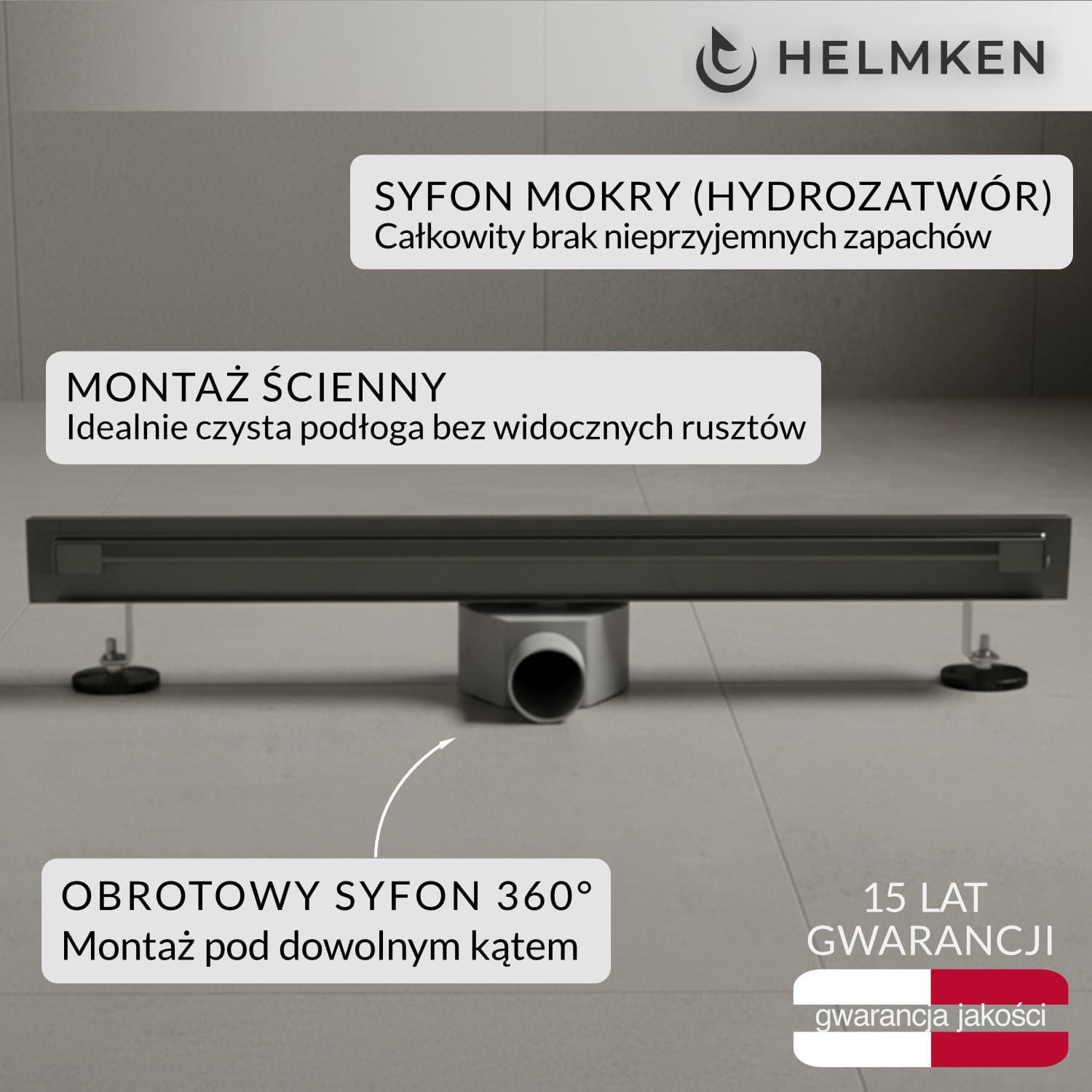 Odpływ liniowy ścienny Helmken 37501805, 800x41mm, Grafitowy