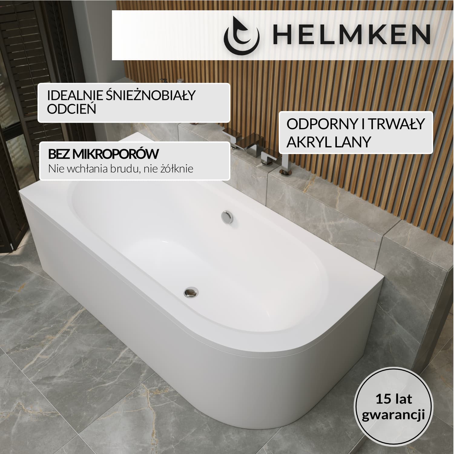 Wanna akrylowa Helmken Marbella Lux 160 x 75 Lewa + Panel biały + Nóżki / 23092004Z