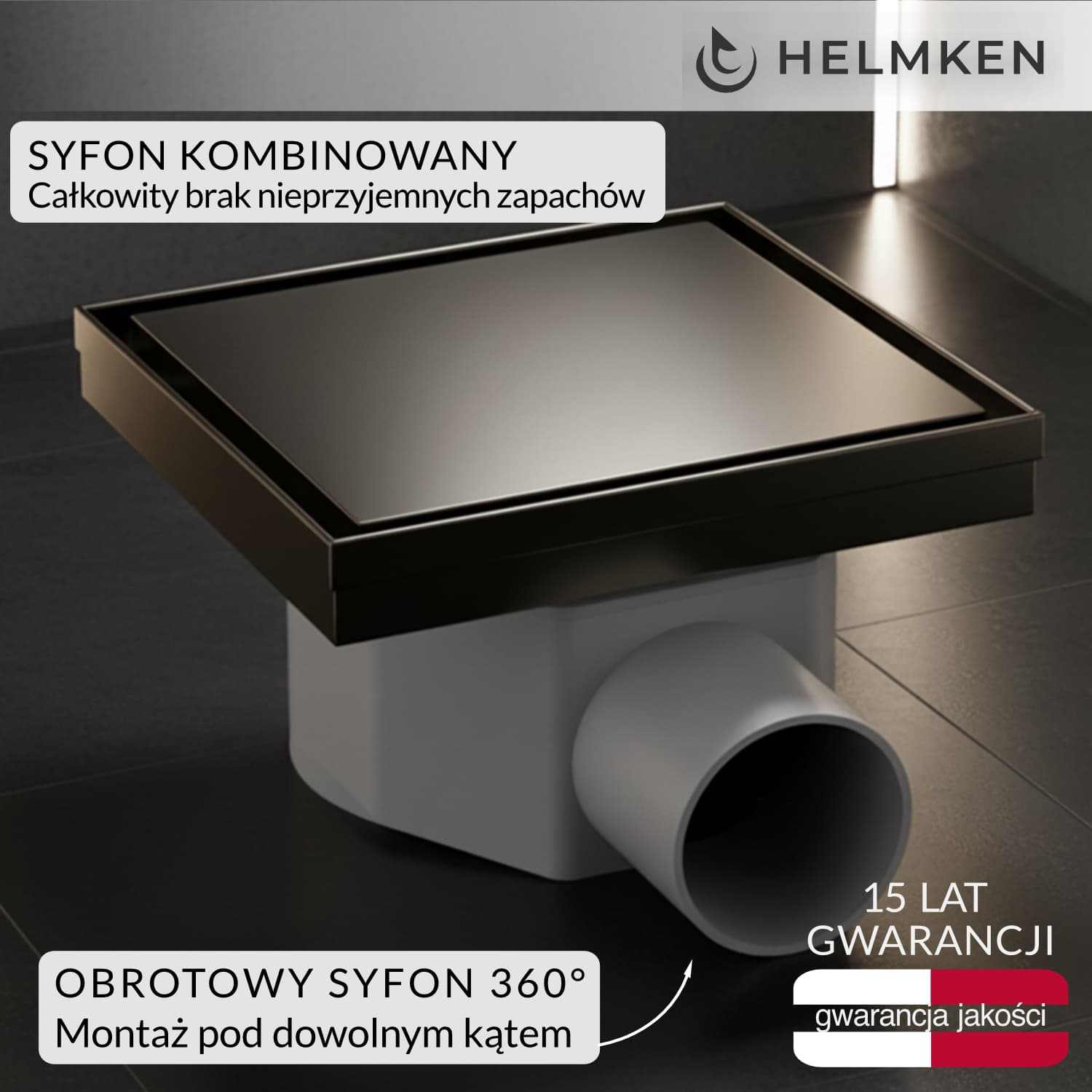 Odpływ punktowy Helmken 37400005, 150 x 150mm, Grafitowy