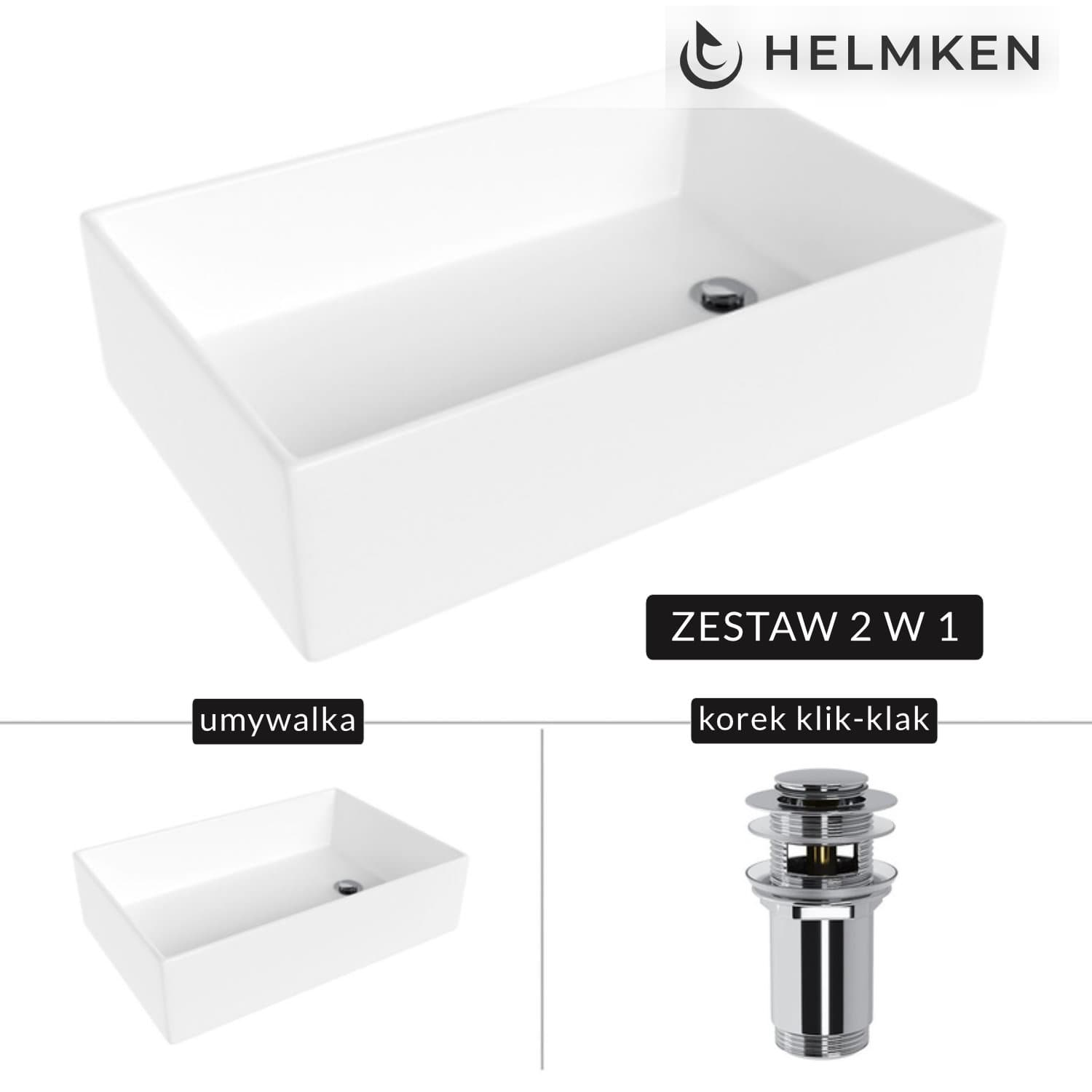 Umywalka nablatowa Helmken 51861000 (61x40) Biała + Korek klik-klak Chrom
