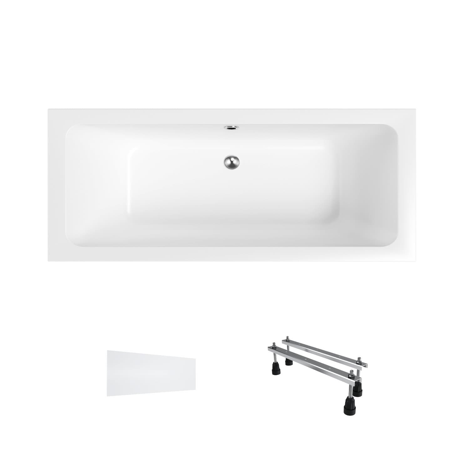 Wanna akrylowa Helmken Olympia 170x75 z akrylu lanego ze wzmocnionym korpusem z odpływem środkowym + Panel biały + Nóżki / 35100075