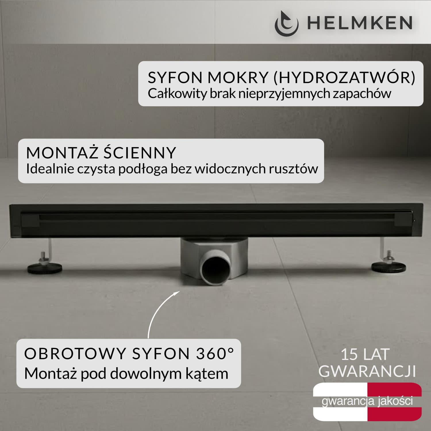 Odpływ liniowy ścienny Helmken 37501702, 700x41mm, Czarny Mat