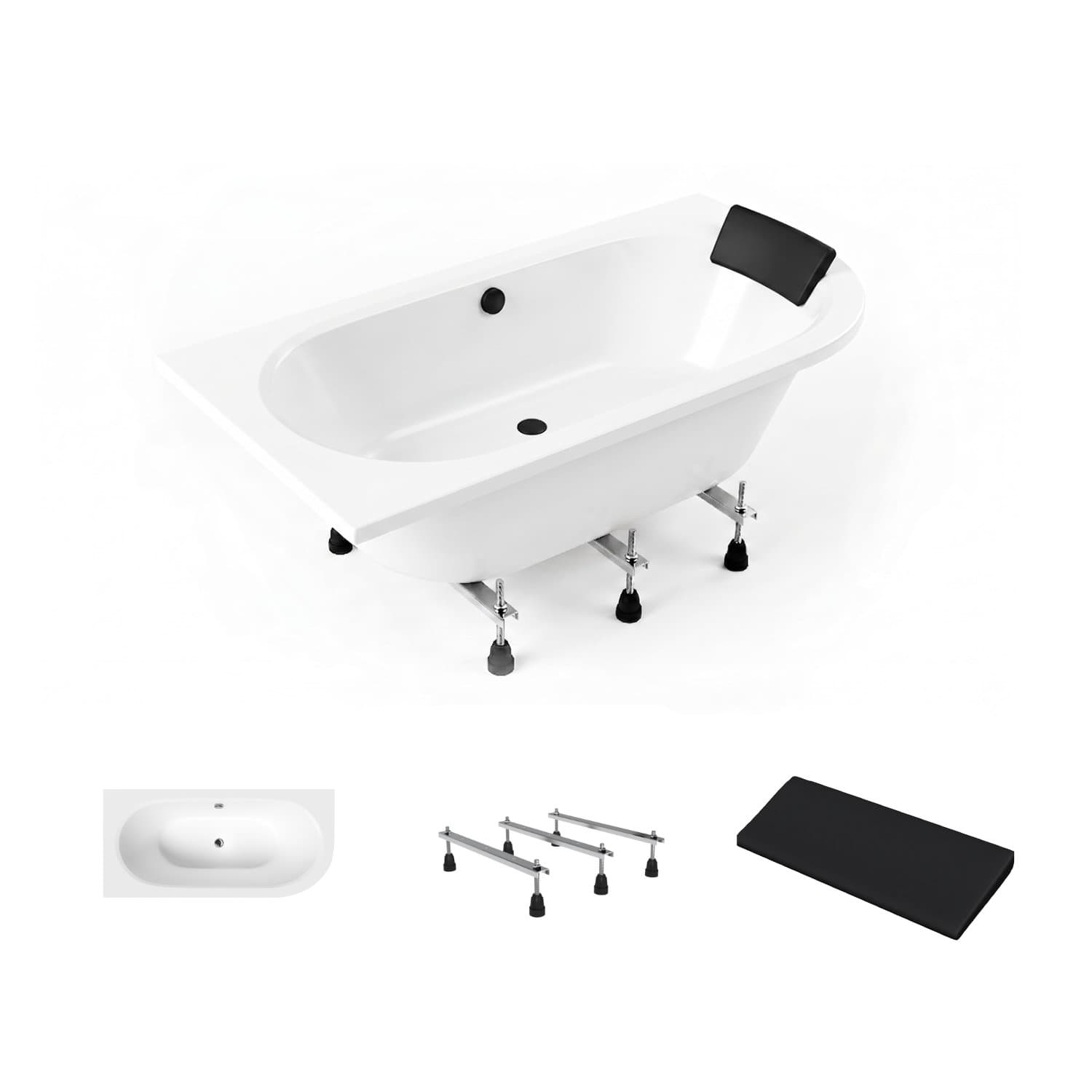 Wanna akrylowa Helmken Marbella Lux 160 x 75 Lewa + Zagłówek czarny + Nóżki / 23092004ZCN