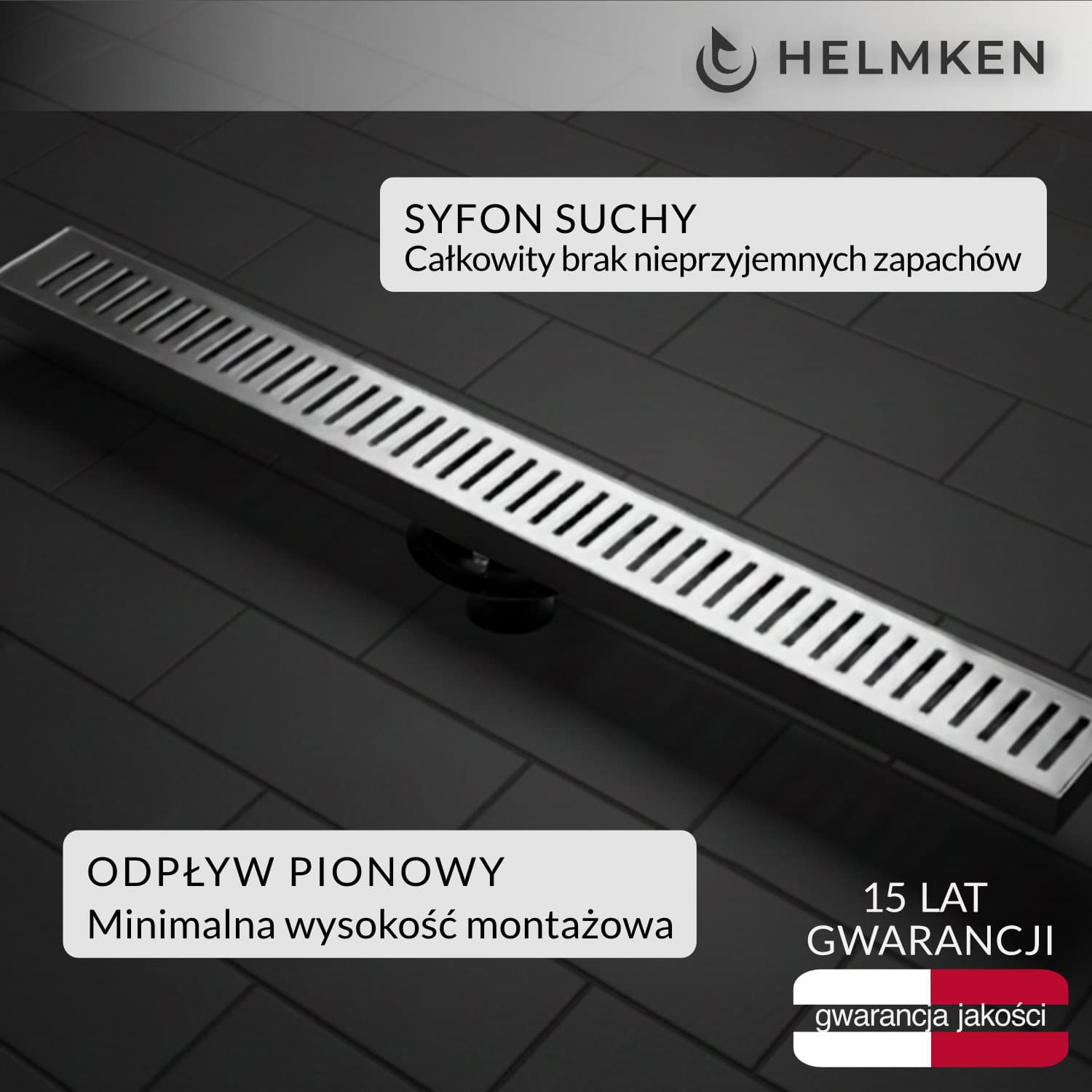 Odpływ liniowy Helmken 37208601, 600x100mm, Chrom