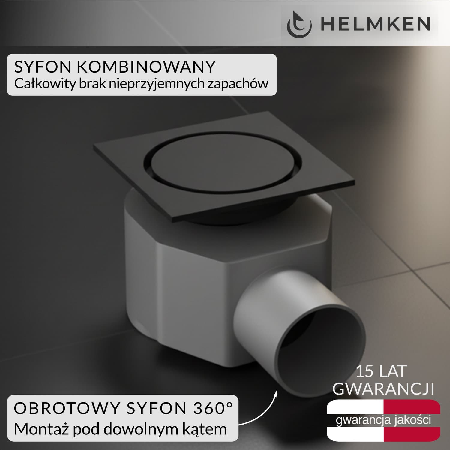 Odpływ punktowy Helmken 37А4042MB, 100 x 100 mm, Czarny Mat