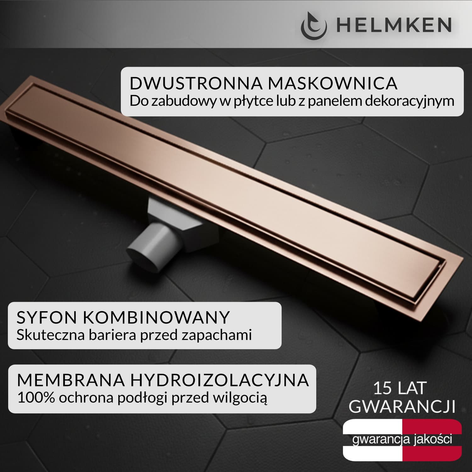 Odpływ liniowy Helmken 37201804, 800x70mm, Różowe złoto