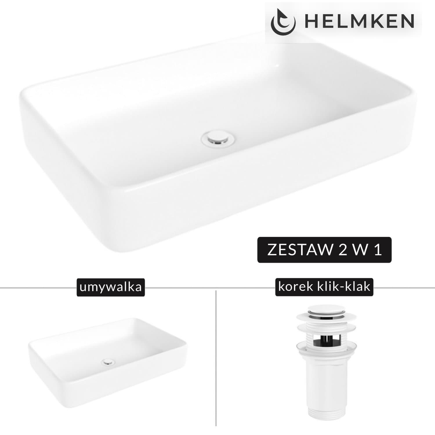 Umywalka nablatowa Helmken 84261000 (61.5x41) Biała + Korek klik-klak Biały