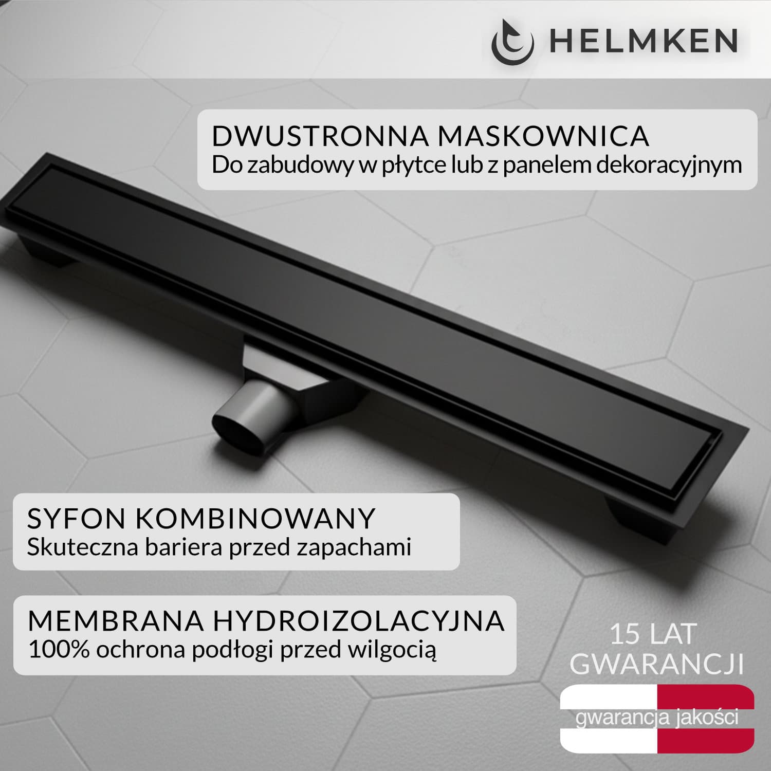 Odpływ liniowy Helmken 37206602, 600x70mm, Czarny Mat