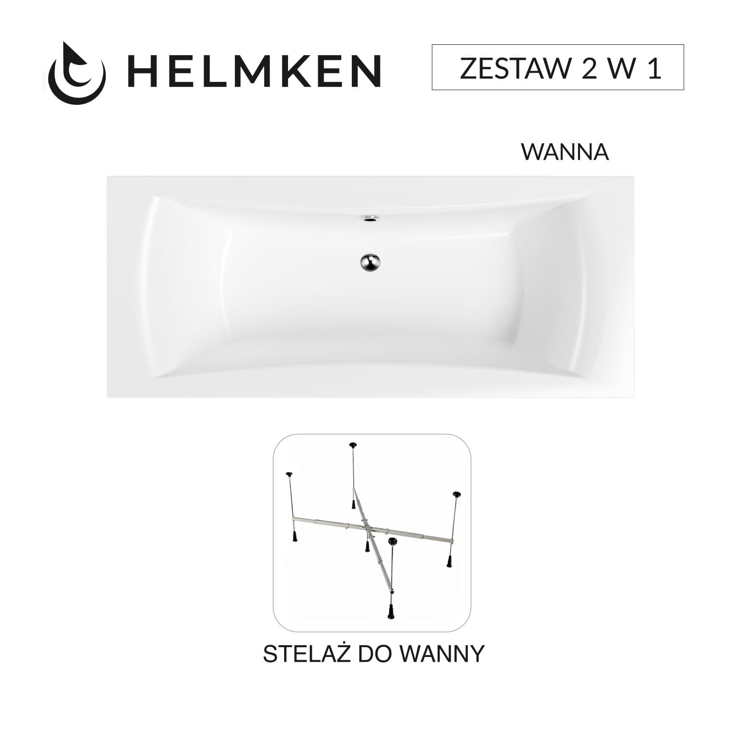Wanna akrylowa Helmken Belgravia 180x80 + Stelaż uniwersalny do wanien Helmken 21230020 / 35110180-2S