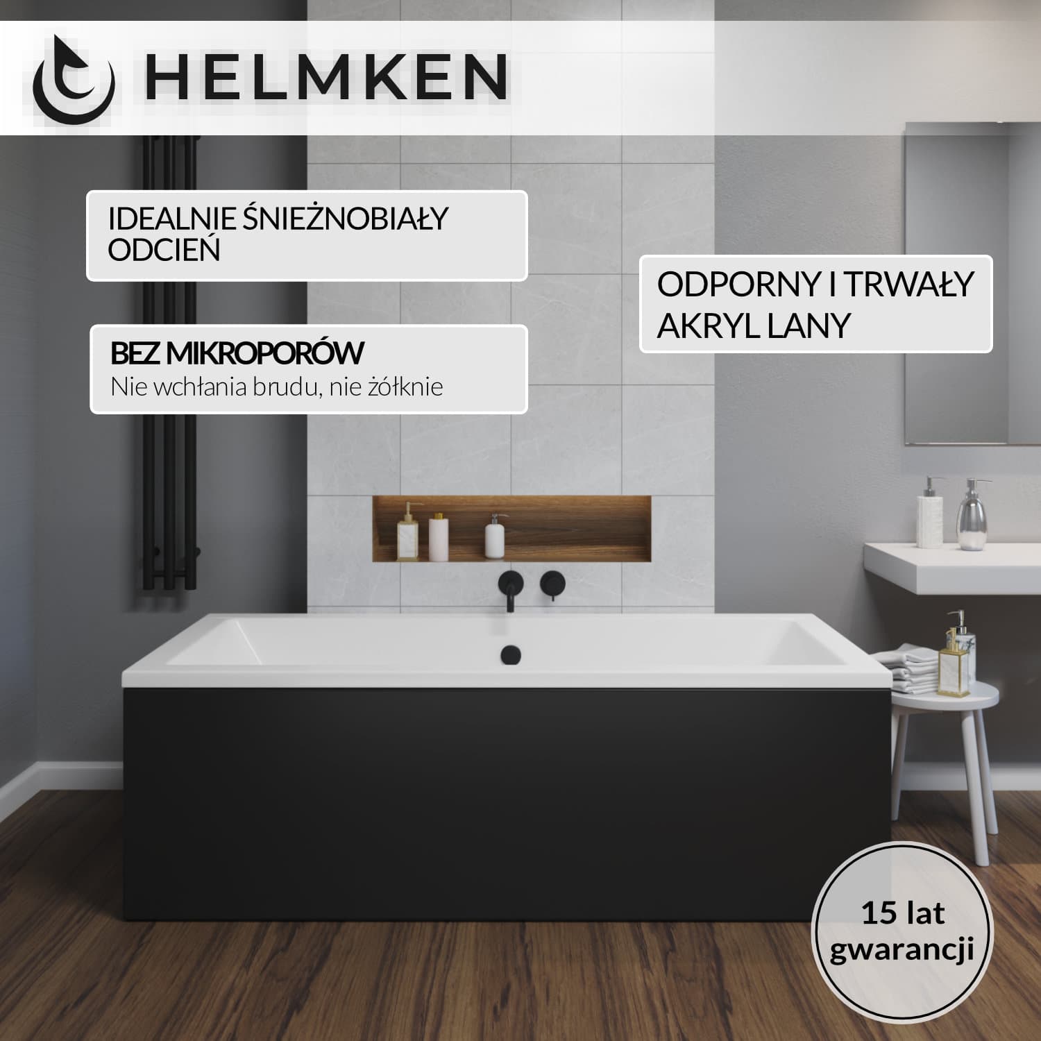 Wanna akrylowa Helmken Alvaro 165 x 75 + Stelaż uniwersalny do wanien Helmken 21230020 / 23096002-2S