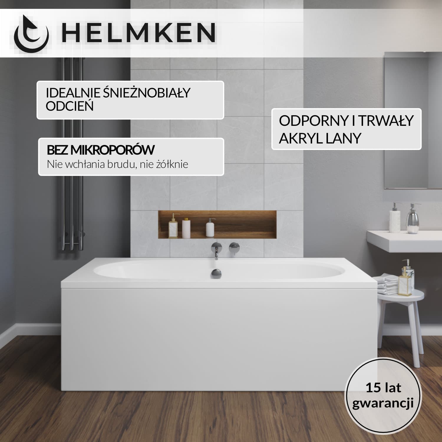 Wanna akrylowa Helmken Vienna 150 х 75 + Panel biały + Nóżki / 23099001