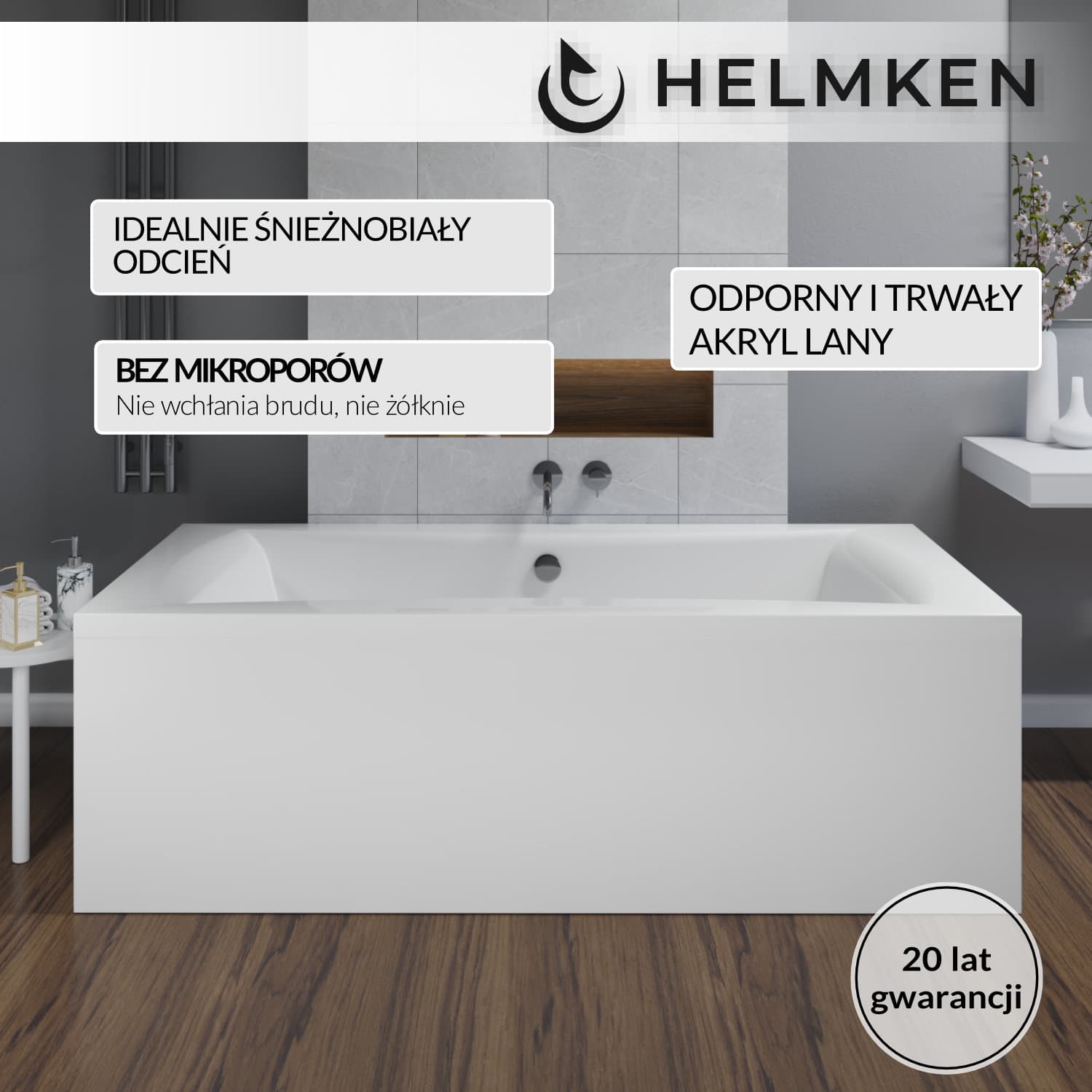 Wanna akrylowa Helmken Belgravia 200x90 + Stelaż do wanien Helmken 21210023 / 35110200-2S