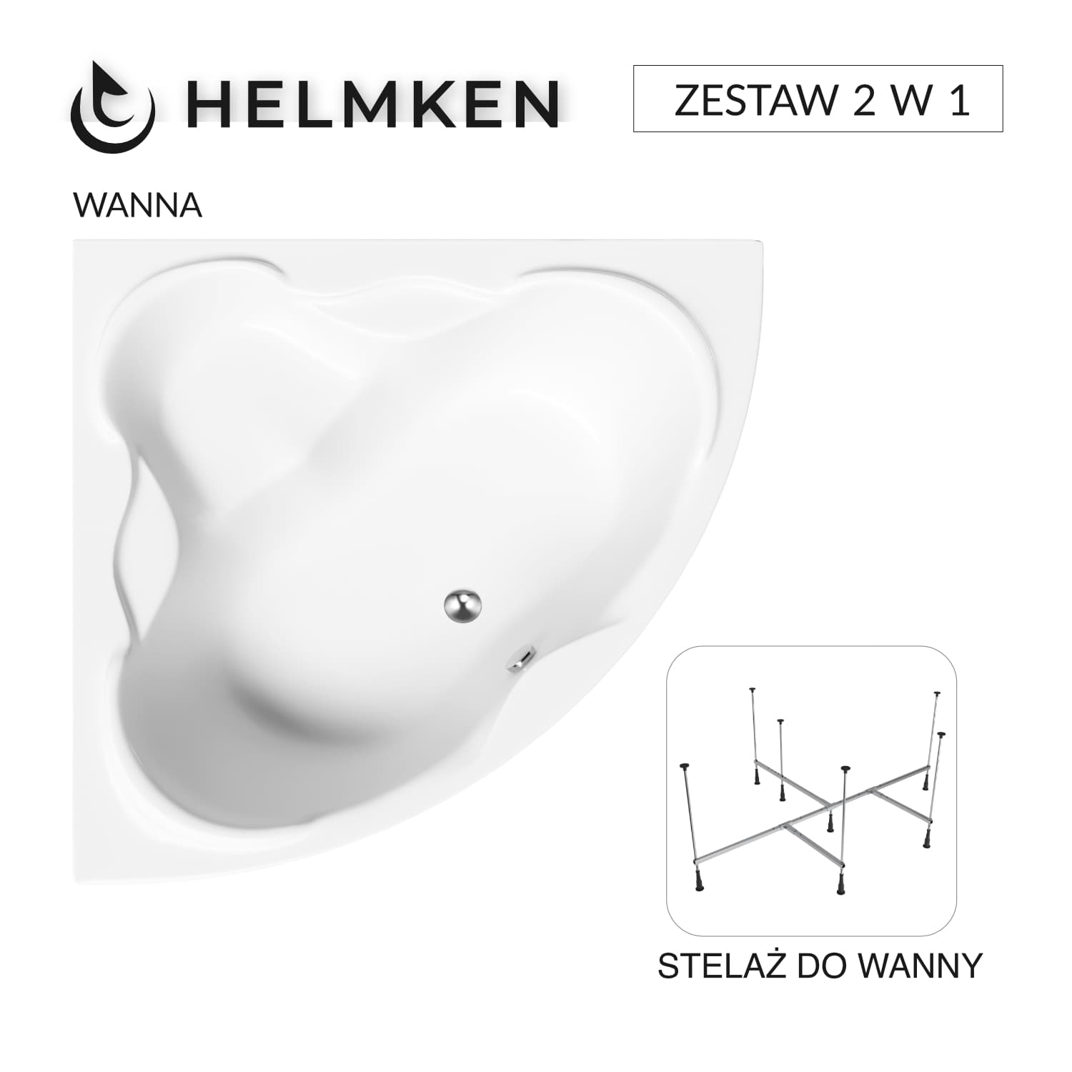 Wanna akrylowa Helmken Riviera 140x140 narożna + Stelaż do wanny 21012-301 / 35050140-2S