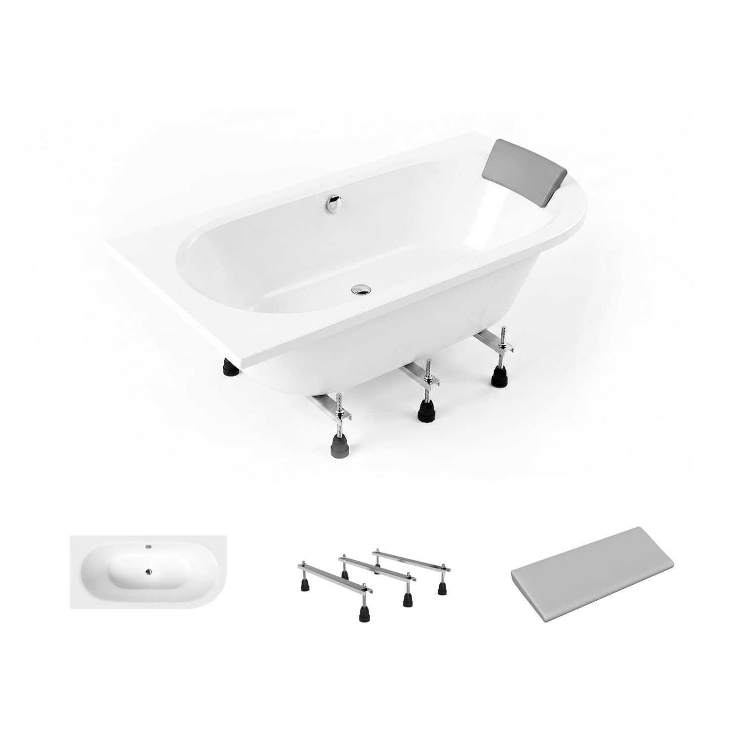 Wanna akrylowa Helmken Marbella Lux 150 x 75 Lewa + Zagłówek szary + Nóżki / 23092002ZN