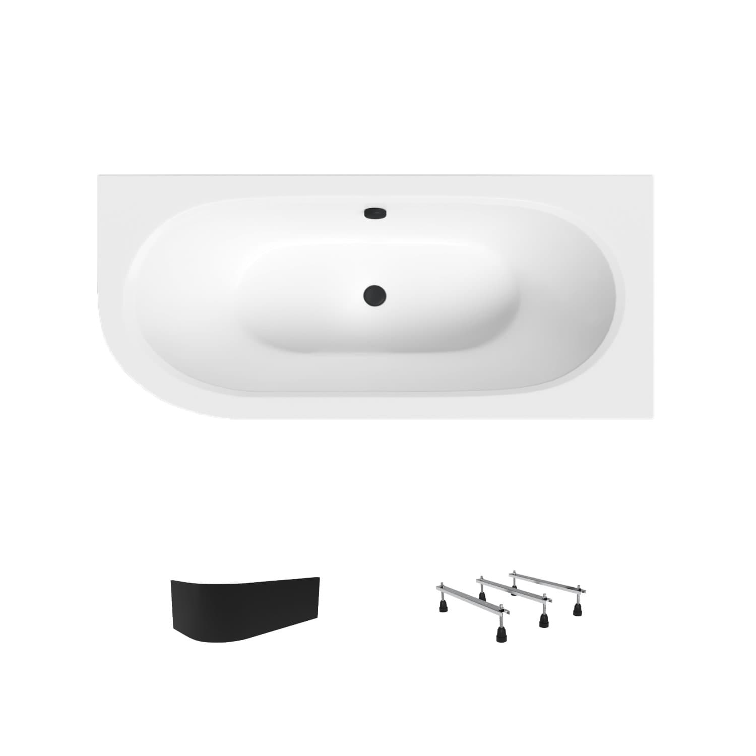 Wanna akrylowa Helmken Marbella Lux 150 x 75 Prawa + Panel czarny + Nóżki potrójne / 23092001ZC
