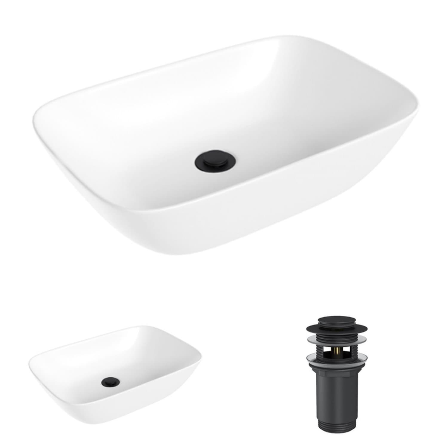 Umywalka nablatowa Helmken 45450000 (50.5x33.5) Biała + Korek klik-klak Czarny Mat