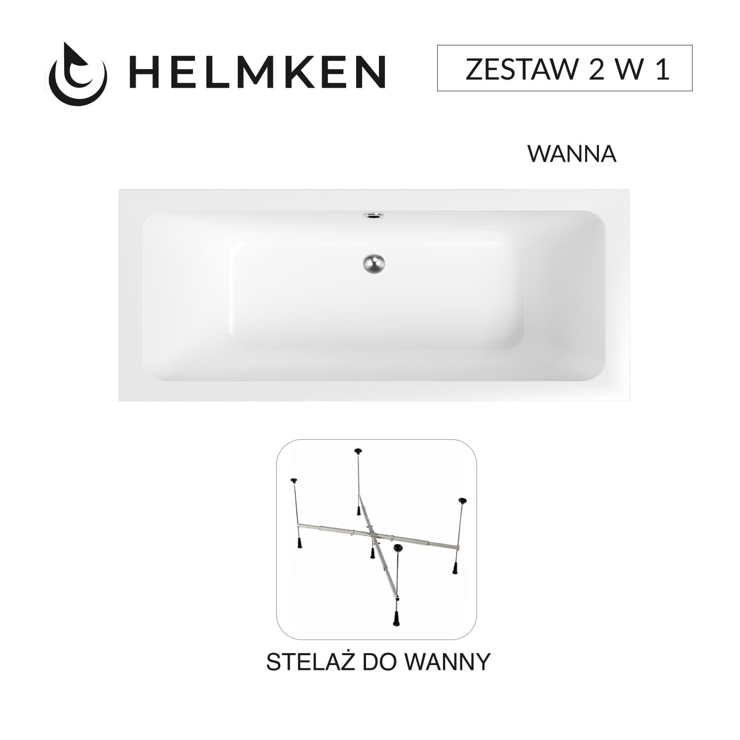 Wanna akrylowa Helmken Olympia 180x80 + Stelaż uniwersalny do wanien Helmken 21230020 / 35100080-2S