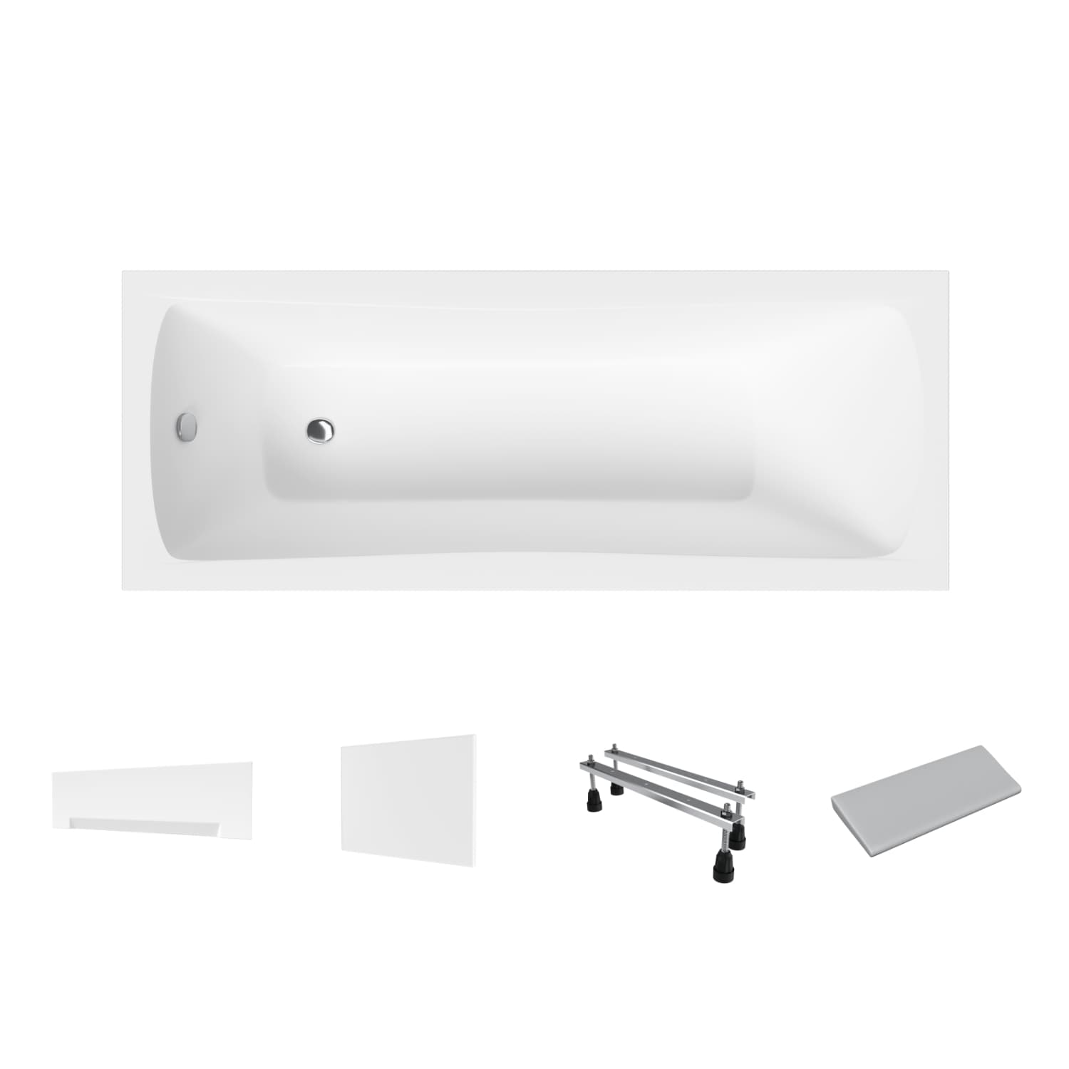 Wanna akrylowa Helmken Luna 140 х 70 + Panel czołowy i boczny Biały + Zagłówek szary + Nóżki / 23093001ZW