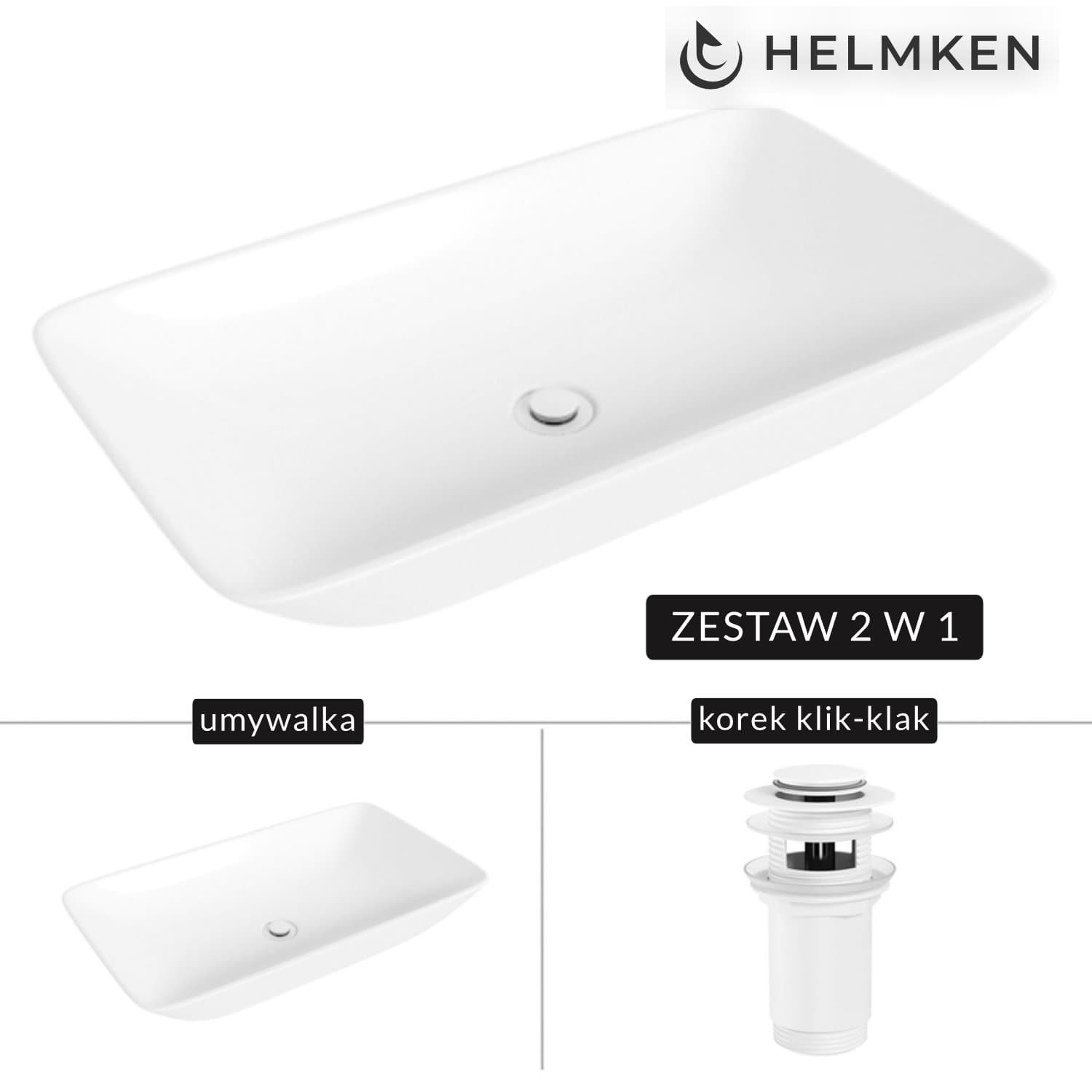 Umywalka nablatowa Helmken 88670000 (70x40) Biała + Korek klik-klak Biały