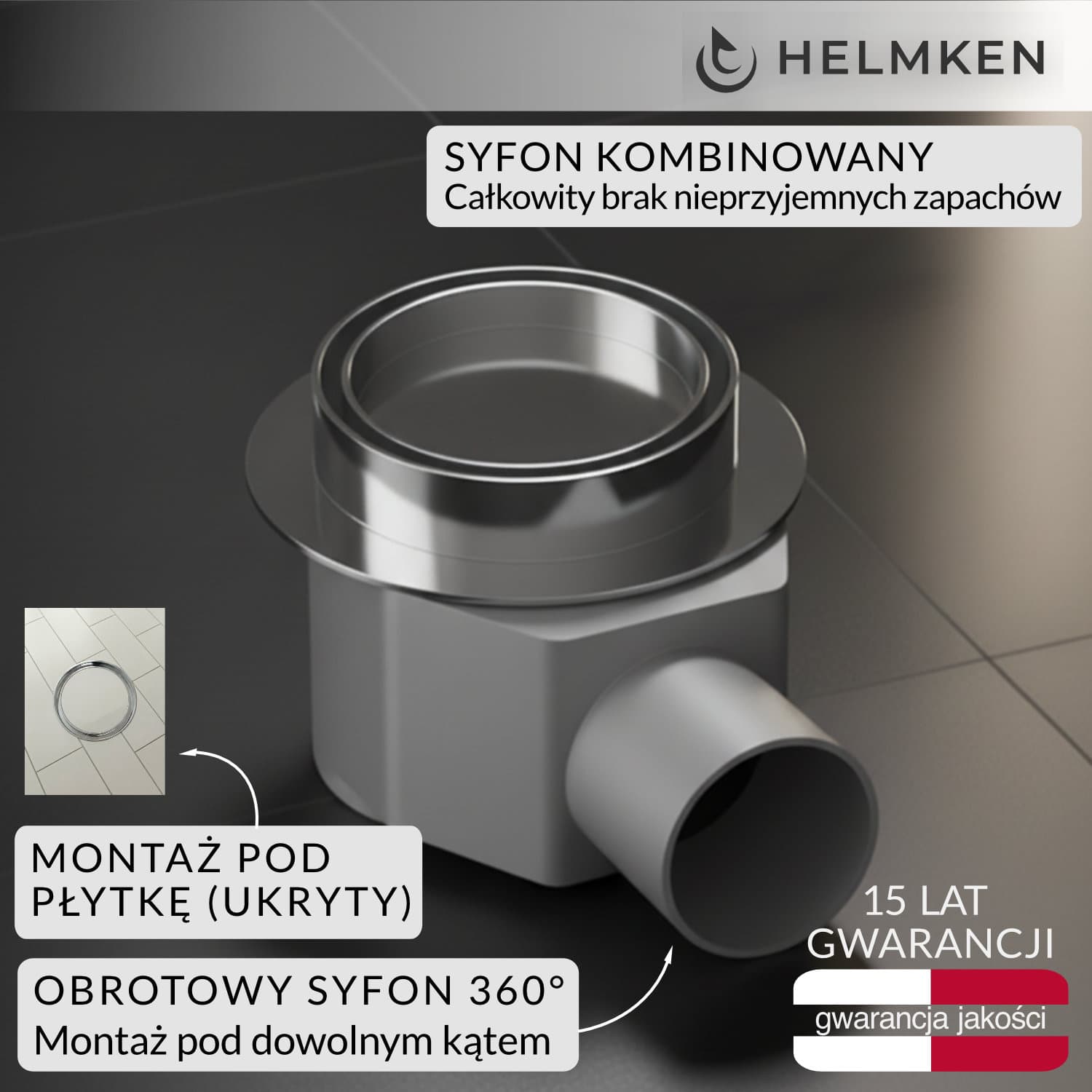 Odpływ punktowy Helmken 37Е0310H, 100 x 100 mm, Chrom