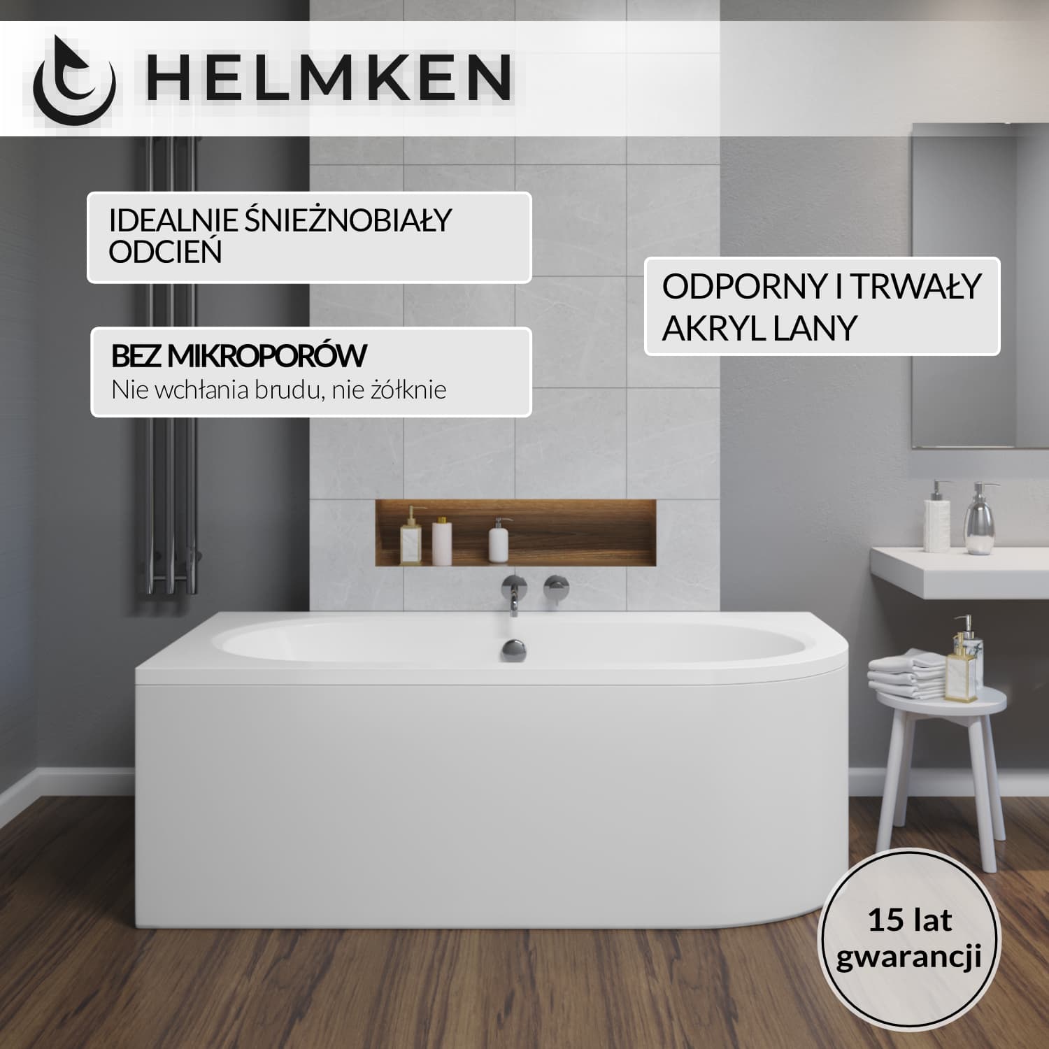 Wanna akrylowa Helmken Marbella Lux 150 x 75 Lewa + Stelaż do wanien Helmken 21210028 / 23092002-2S
