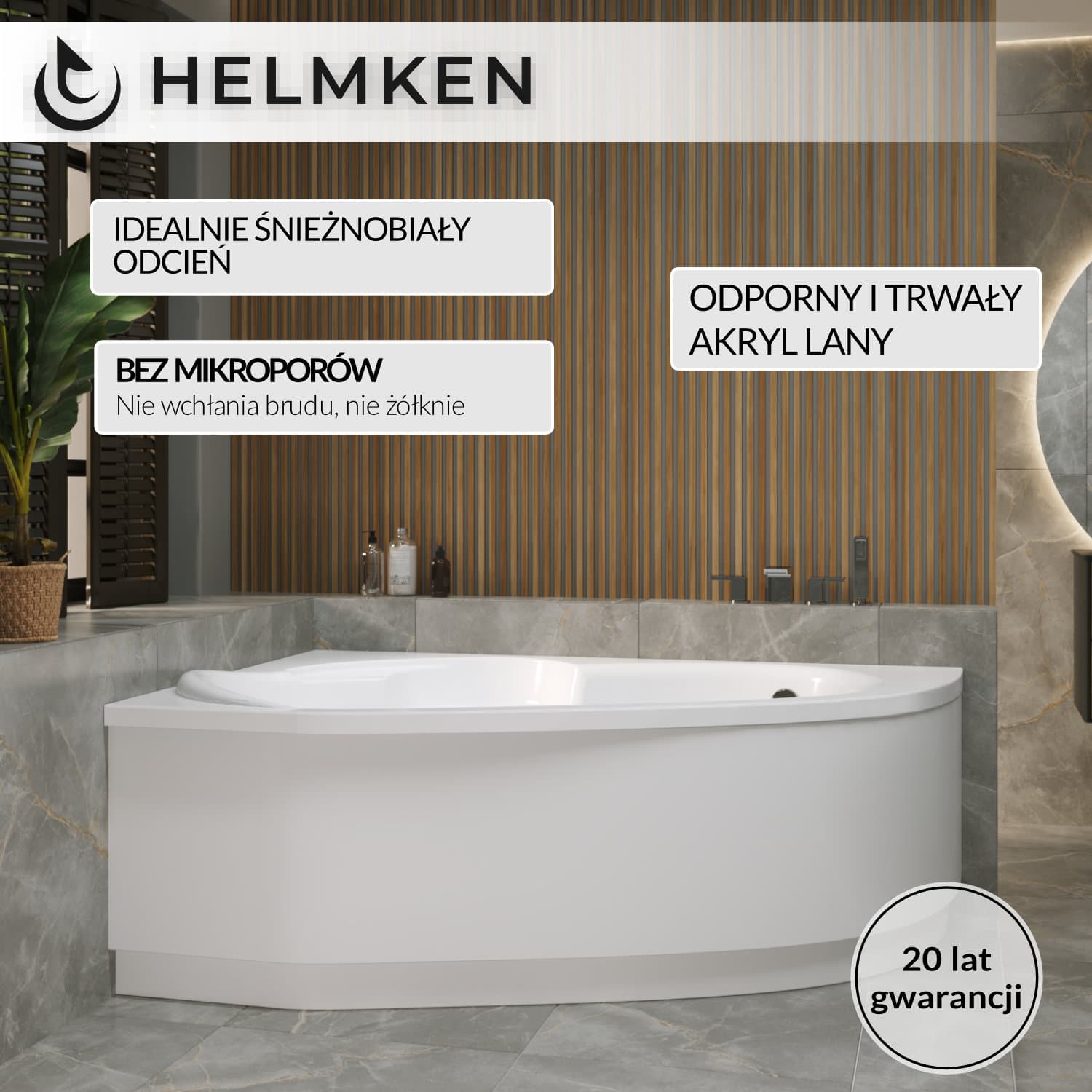 Wanna asymetryczna Helmken Valencia 140x95 Lewa + Stelaż do wanny 21013-101 / 3502140L-2S