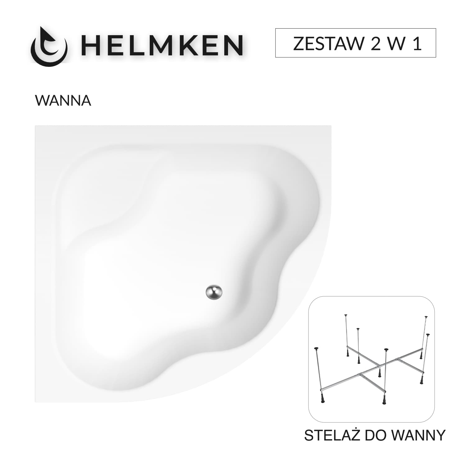 Wanna akrylowa Helmken Majestica 140x140 + Stelaż do wanny 21012-301, 35040140-2S