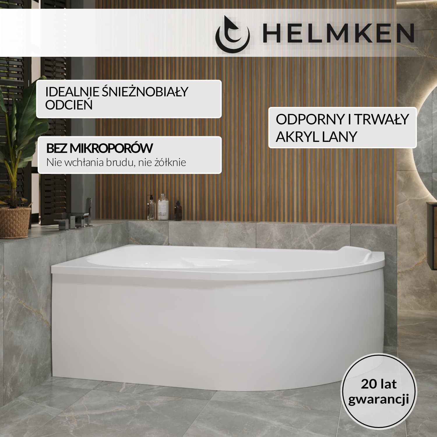 Wanna asymetryczna Helmken Geneva 170x105 Lewa + Panel Biały + Stelaż do wanny 21013-101 / 3503170L-3S