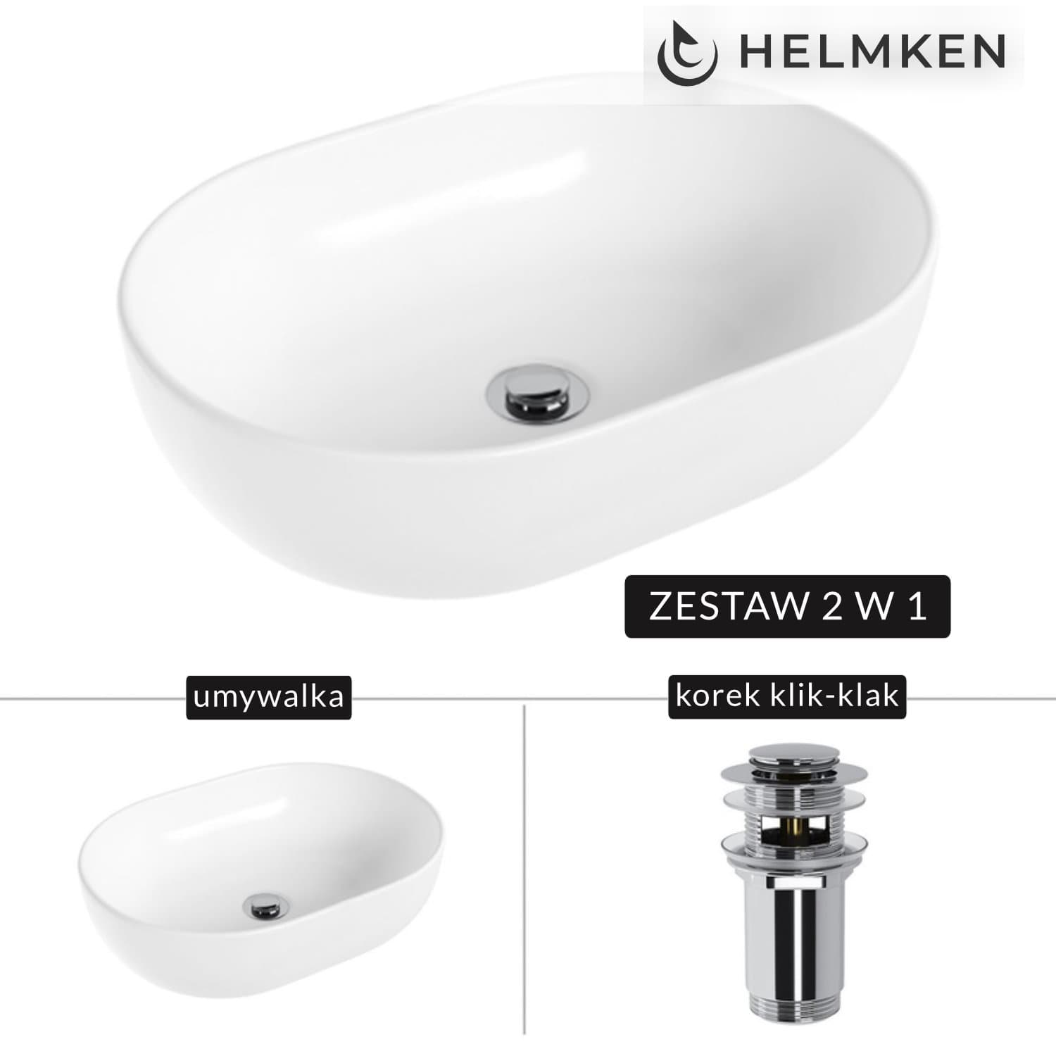 Umywalka nablatowa Helmken 83648000 (48x34) Biała + Korek klik-klak Chrom