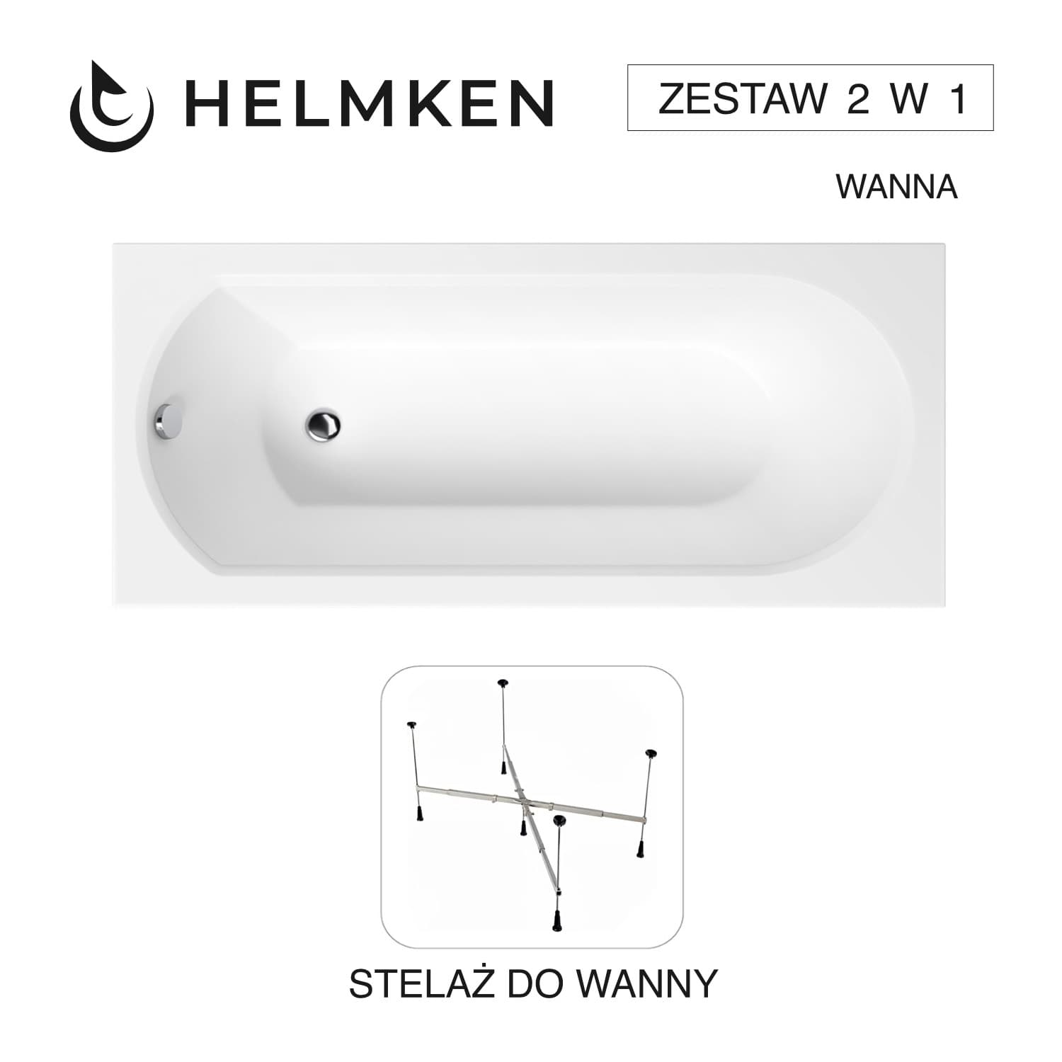Wanna akrylowa Helmken Tressa 160 х 75 + Stelaż uniwersalny do wanien Helmken 21230020 / 23097002-2S