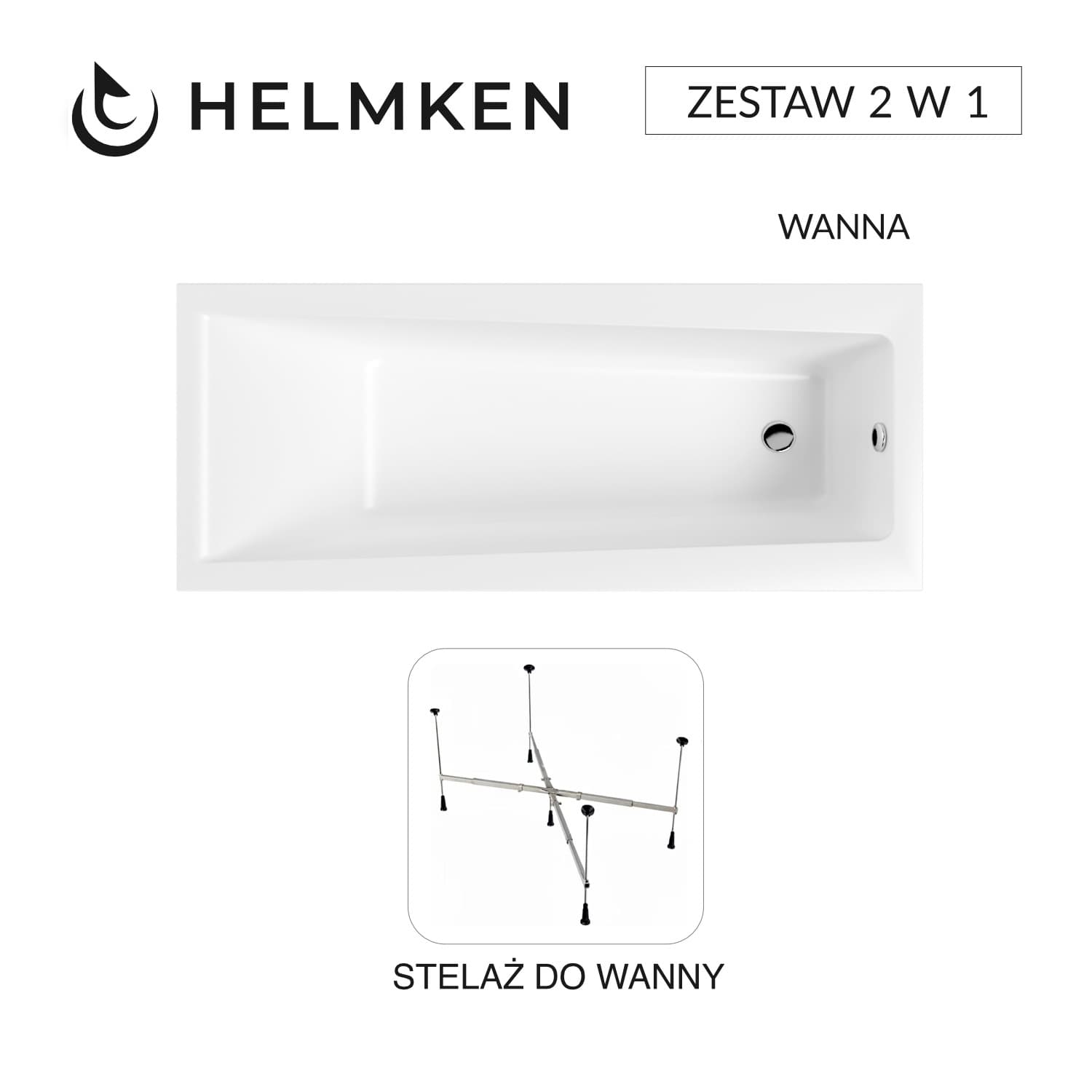 Wanna akrylowa Helmken Versailles 160x75 + Stelaż uniwersalny do wanien Helmken 21230020 / 35070060-2S