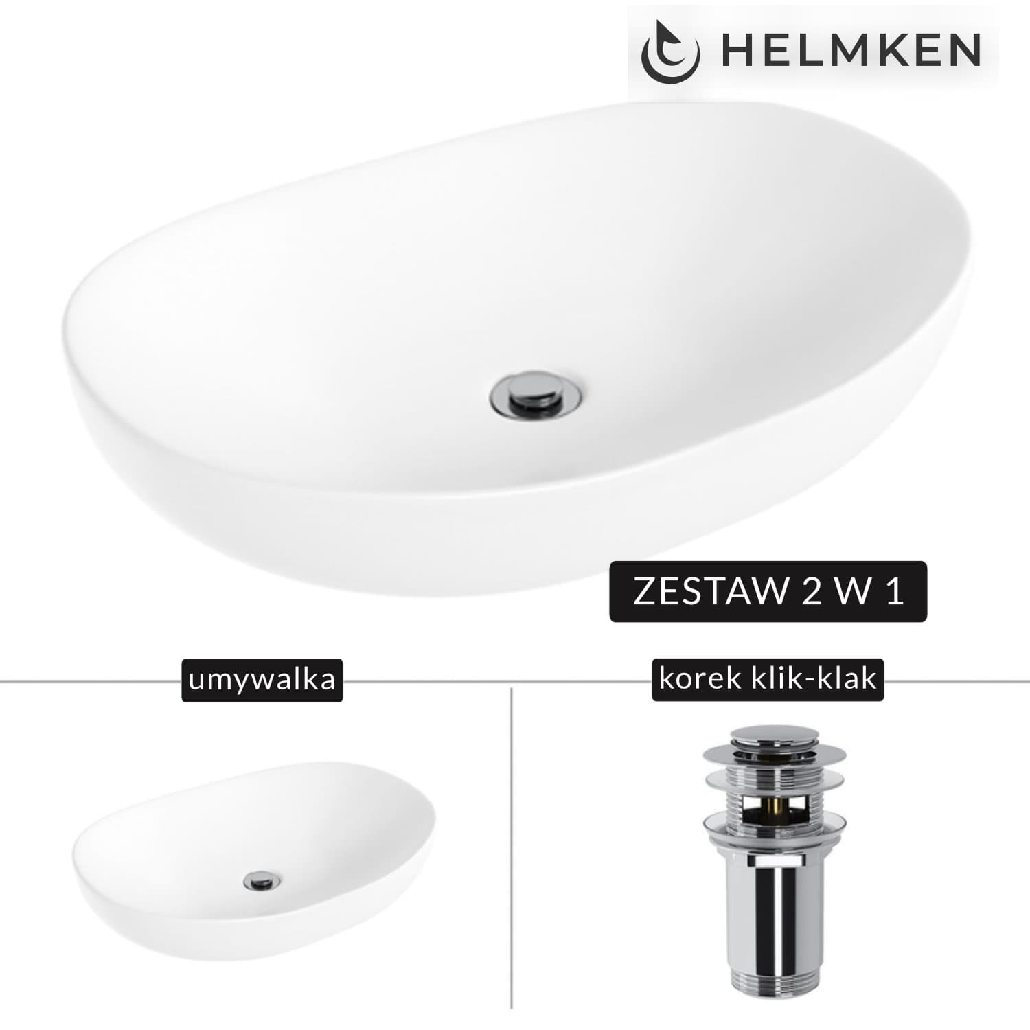 Umywalka nablatowa Helmken 50263000 (63x42) Biała + Korek klik-klak Chrom