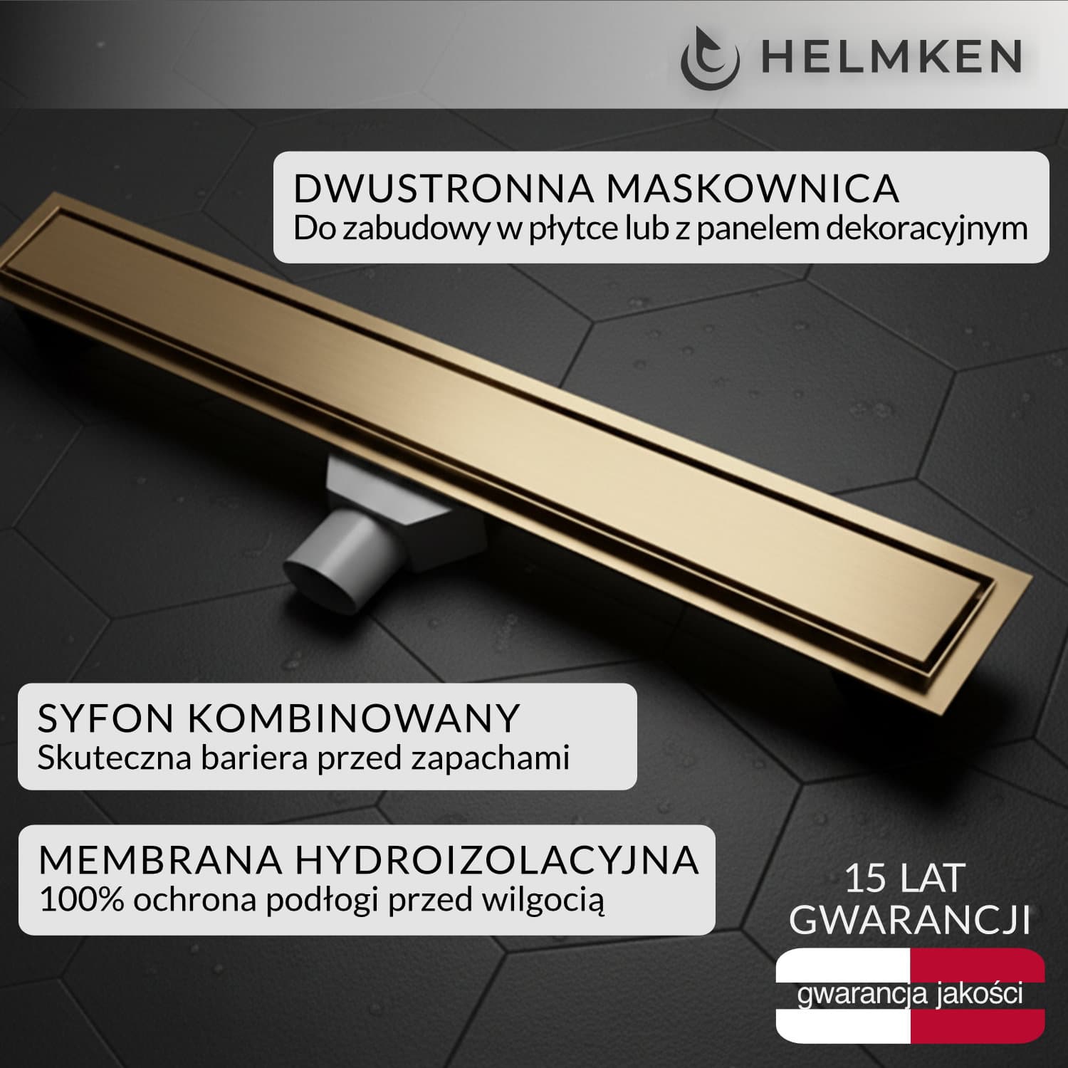 Odpływ liniowy Helmken 37201803, 800x70mm, Złoty