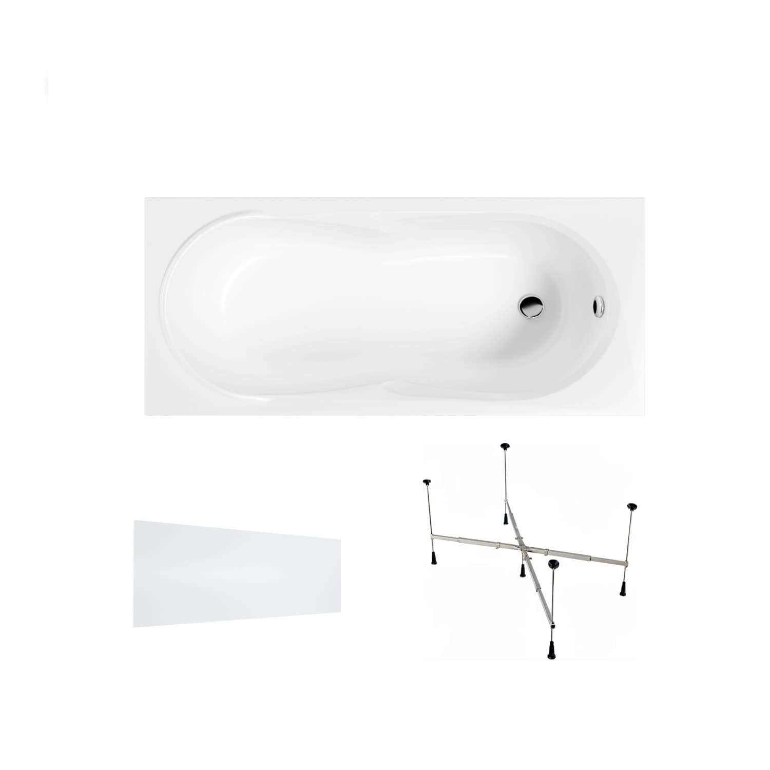 Wanna akrylowa Helmken Celeste 160x70 + Panel Biały + Stelaż uniwersalny do wanien Helmken 21230020 / 35060060-3S