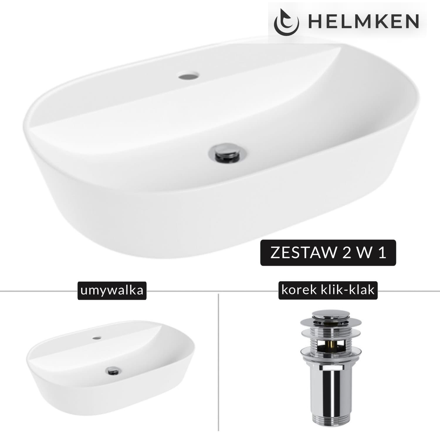 Umywalka nablatowa Helmken 46060000 (60x40) Biała + Korek klik-klak Chrom