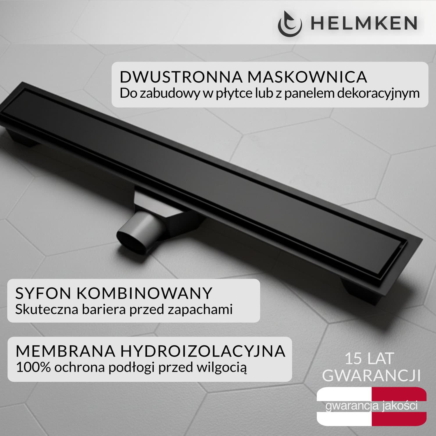 Odpływ liniowy Helmken 37201602, 600x70mm, Czarny Mat