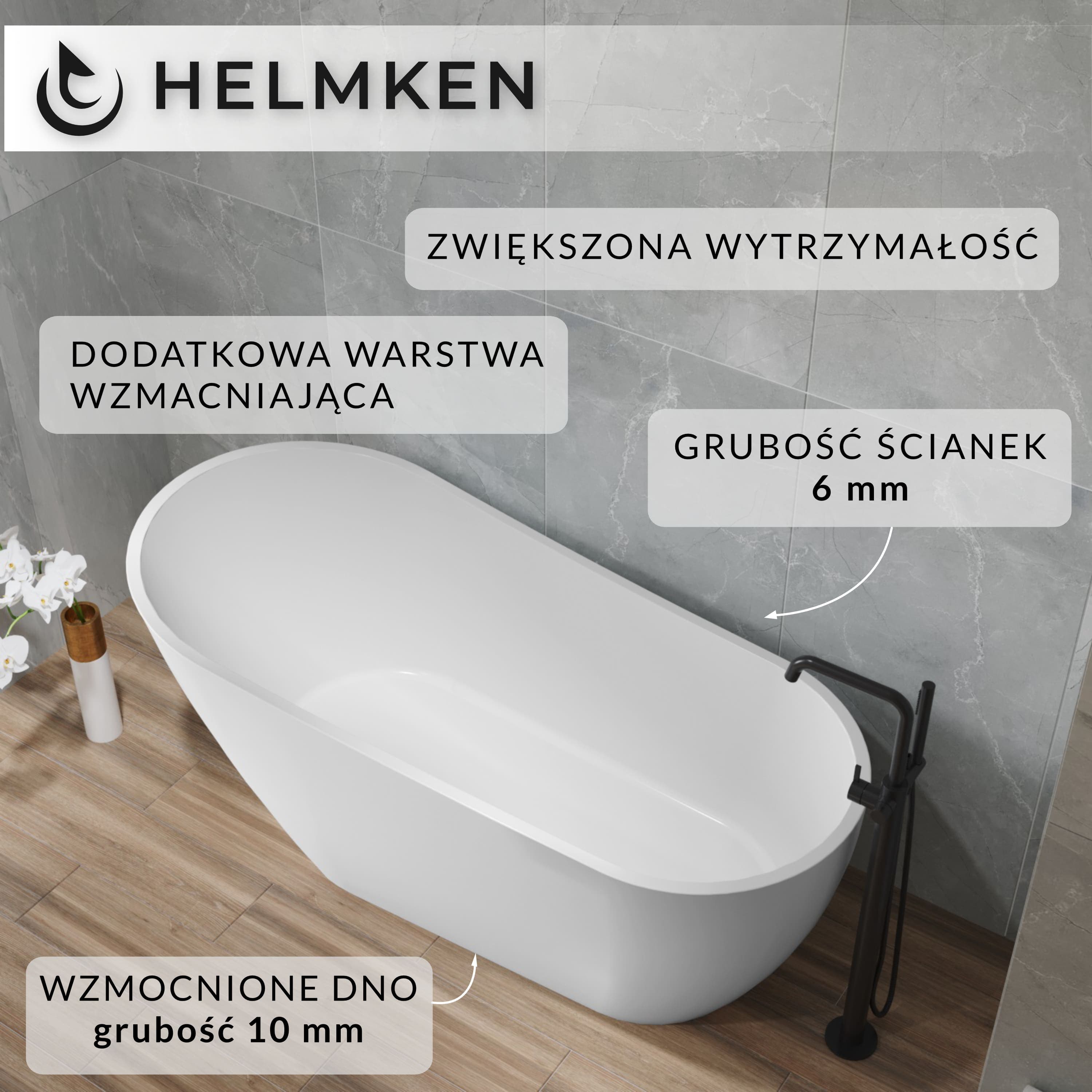 Wanna wolnostojąca akrylowa Helmken Teona 170 x 80 + Nóżki + Syfon z korkiem klik-klak / 31652270