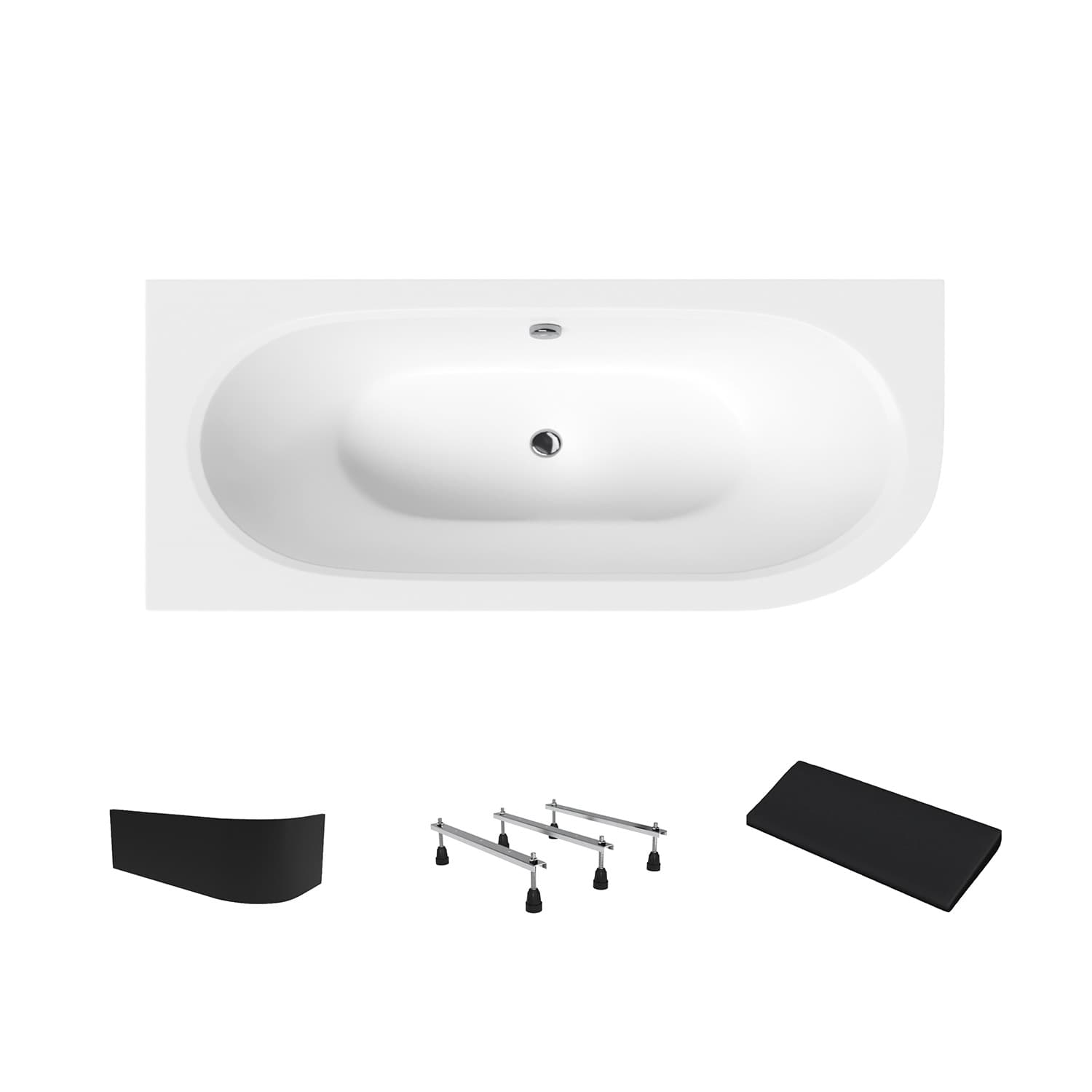 Wanna akrylowa Helmken Marbella Lux 150 x 75 Lewa + Panel czarny + Zagłówek czarny + Nóżki potrójne / 23092002ZWC
