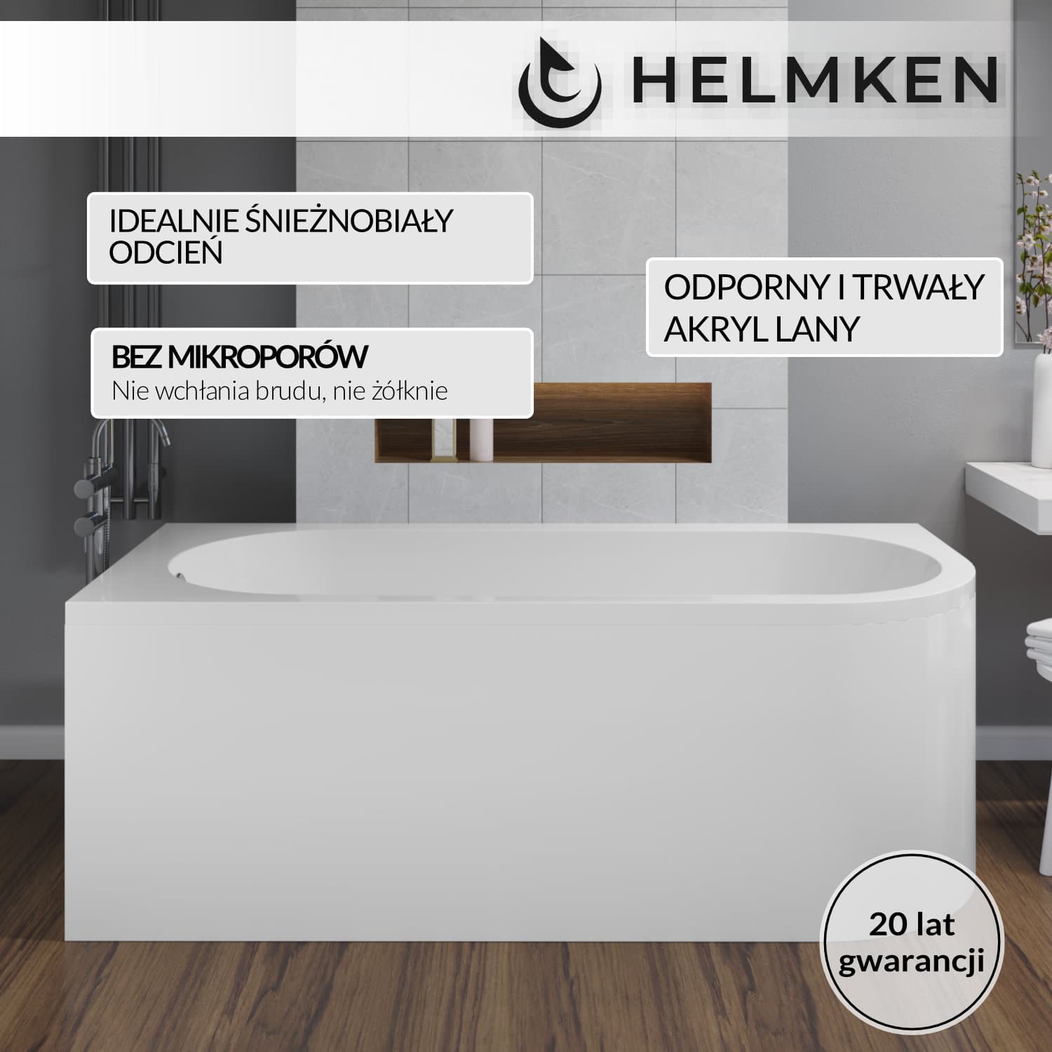 Wanna akrylowa narożna LEWA 170x72 Helmken Monaco ze wzmocnionym korpusem + Nóżki / 3713170L