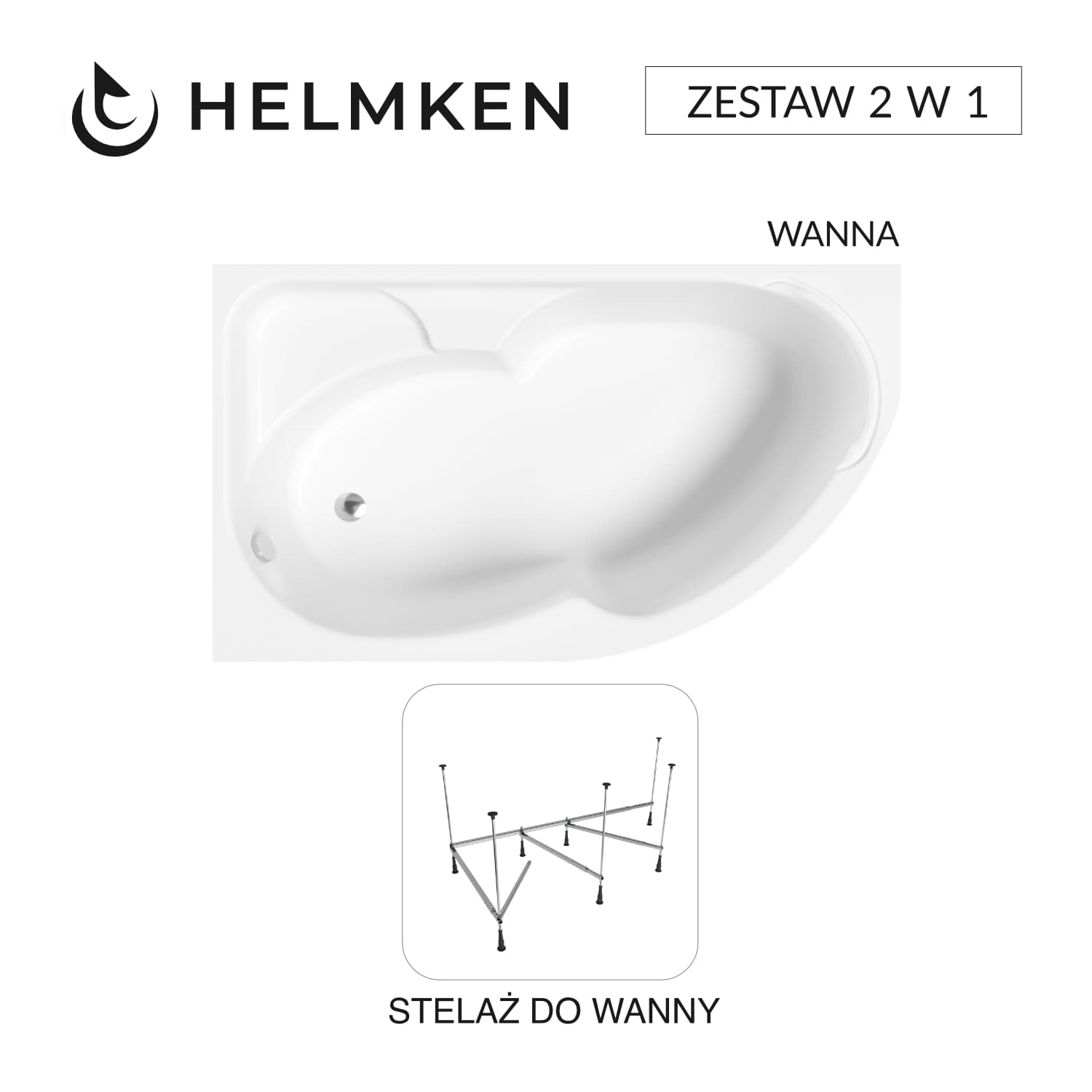 Wanna asymetryczna Helmken Geneva 170x105 Lewa + Stelaż do wanny 21013-101 / 3503170L-2S