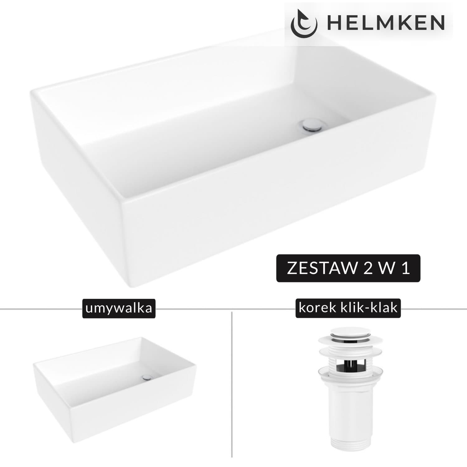 Umywalka nablatowa Helmken 51861000 (61x40) Biała + Korek klik-klak Biały