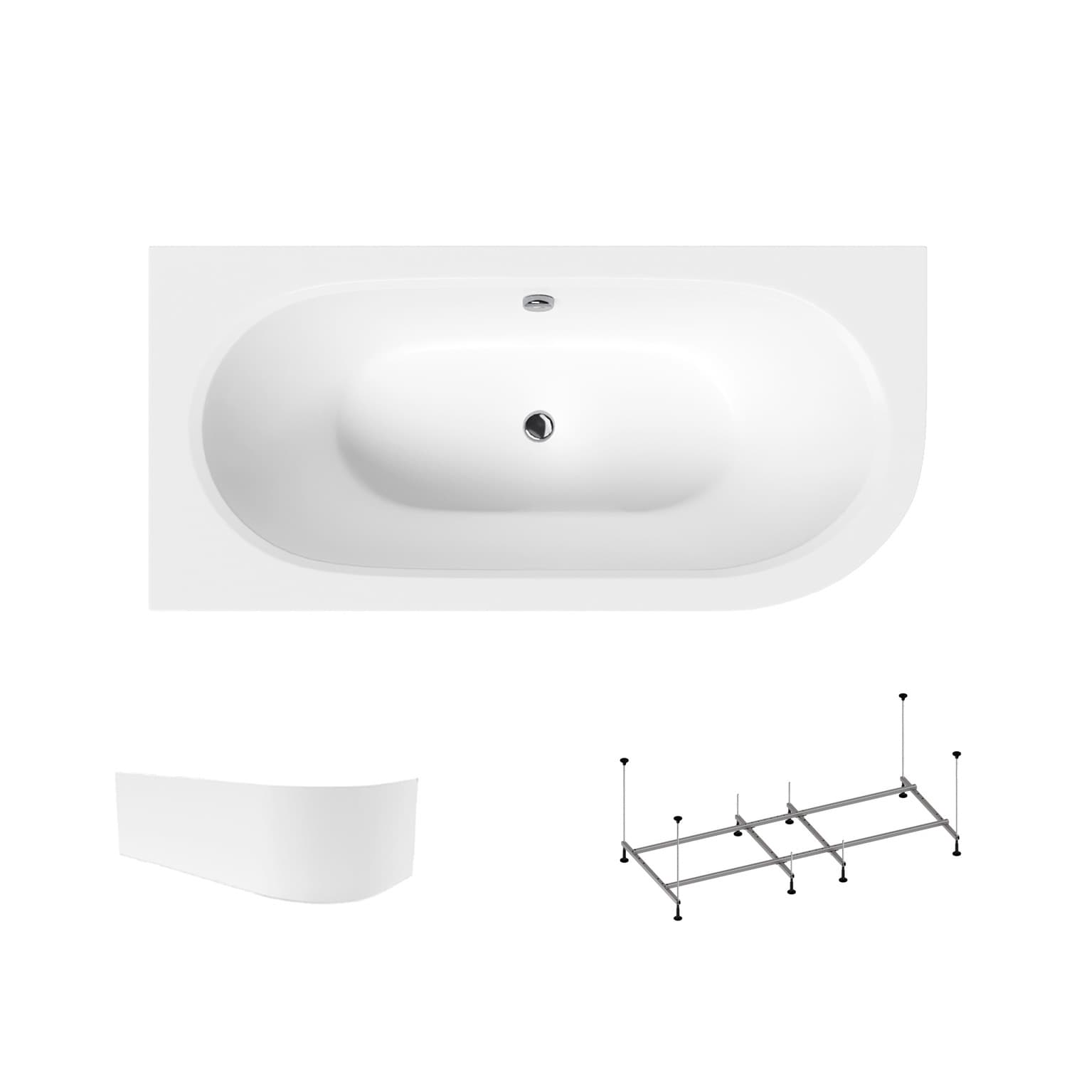 Wanna akrylowa Helmken Marbella Lux 160 x 75 Lewa + Panel Biały + Stelaż do wanien Helmken 21210028 / 23092004-3S
