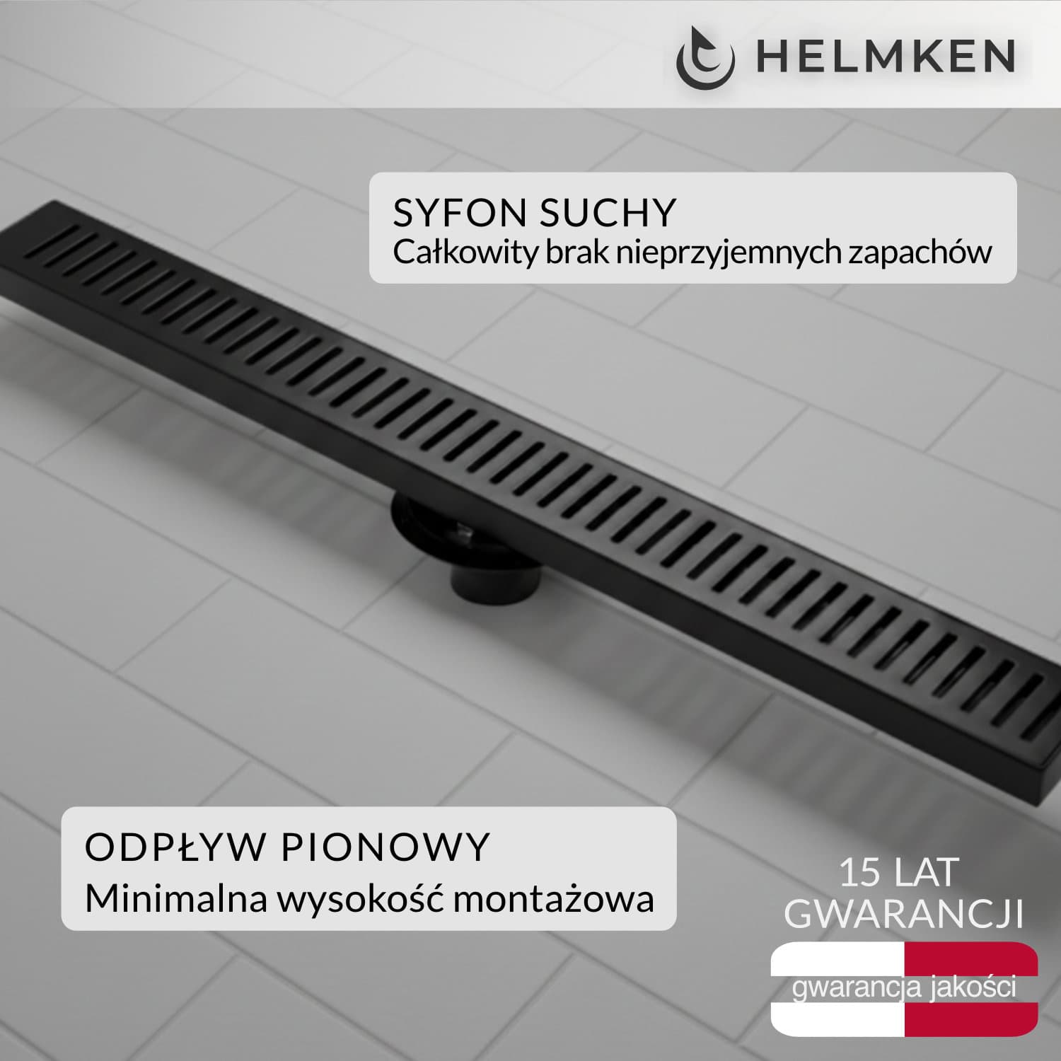Odpływ liniowy Helmken 37208602, 600x100mm, Czarny Mat
