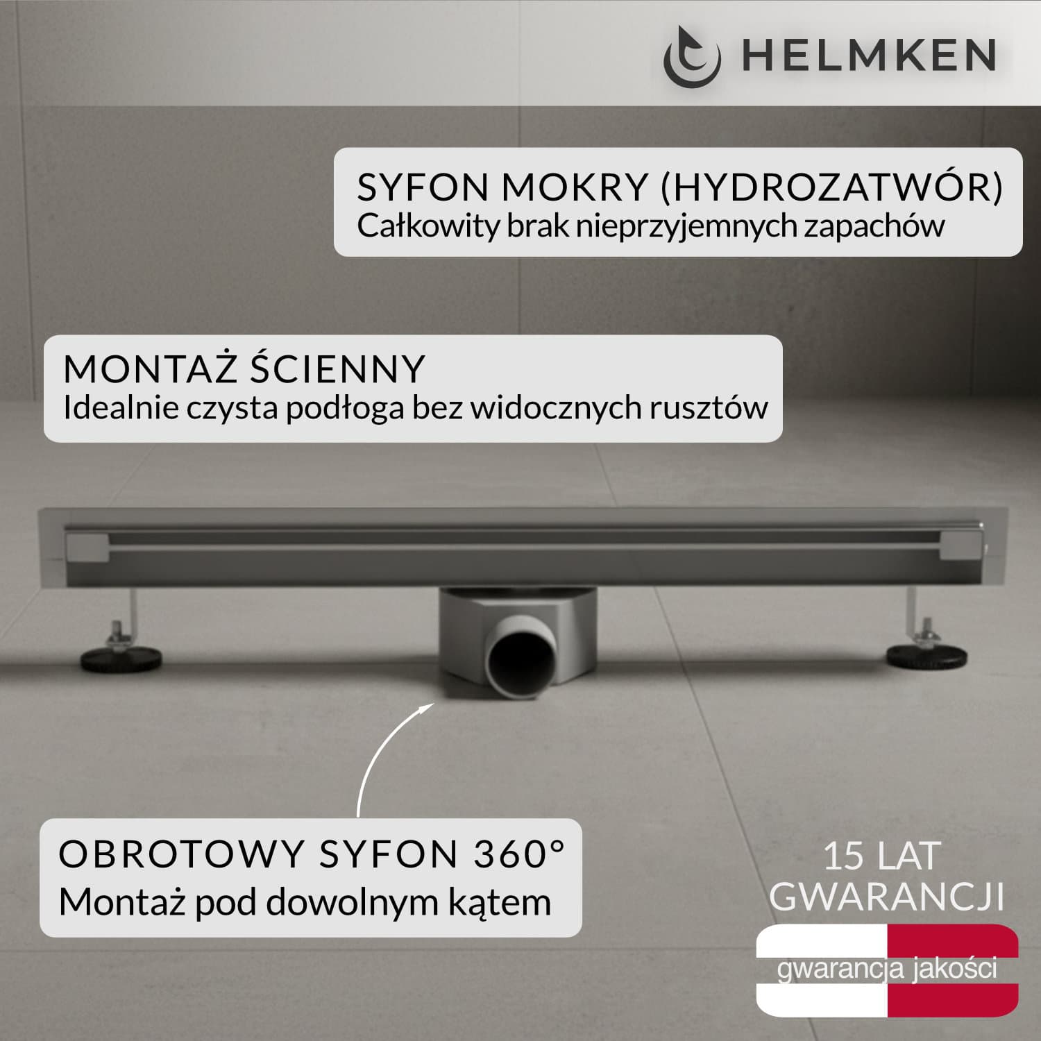 Odpływ liniowy ścienny Helmken 37501601, 600x41mm, Chrom