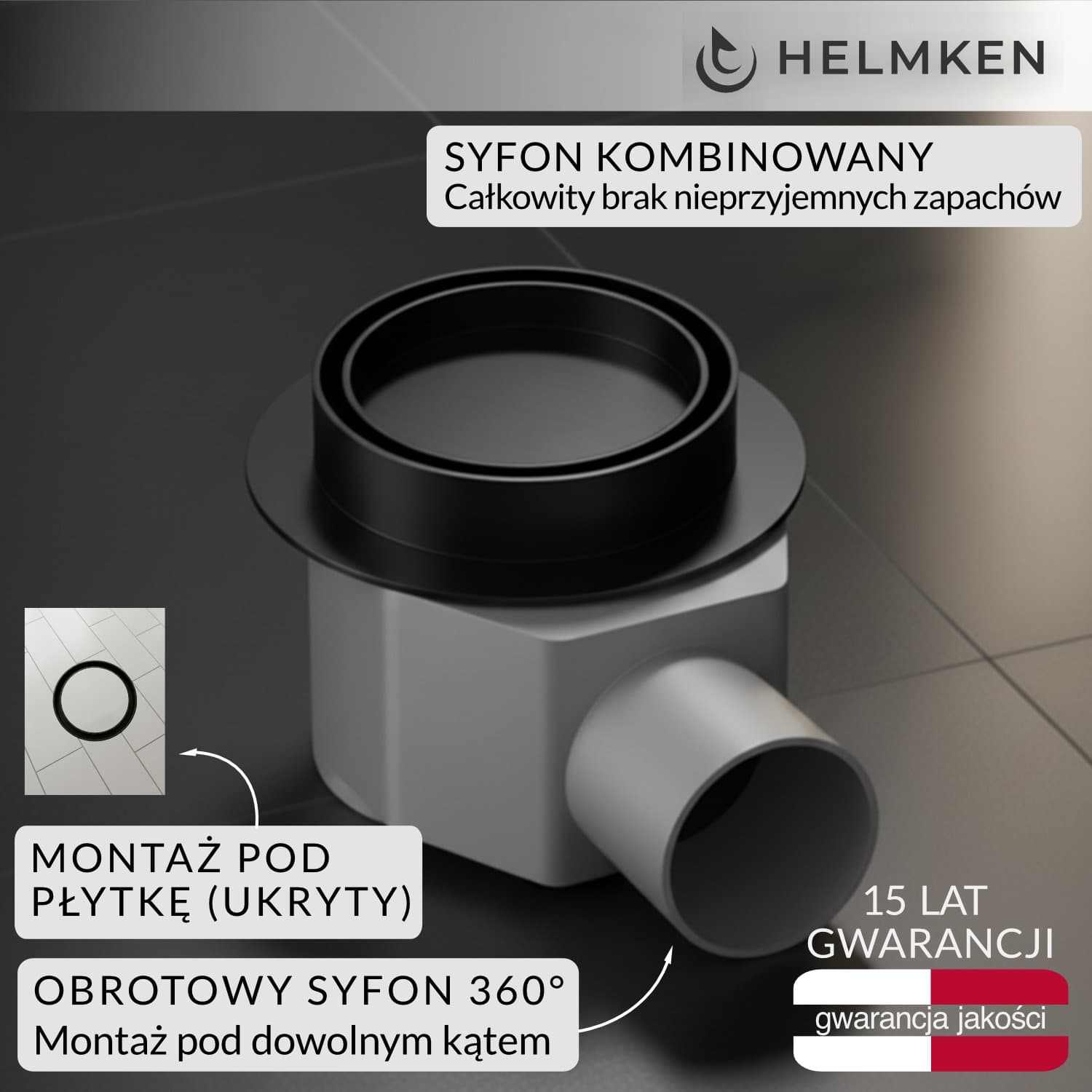 Odpływ punktowy Helmken 37Е032MB, 100 x 100 mm, Czarny Mat