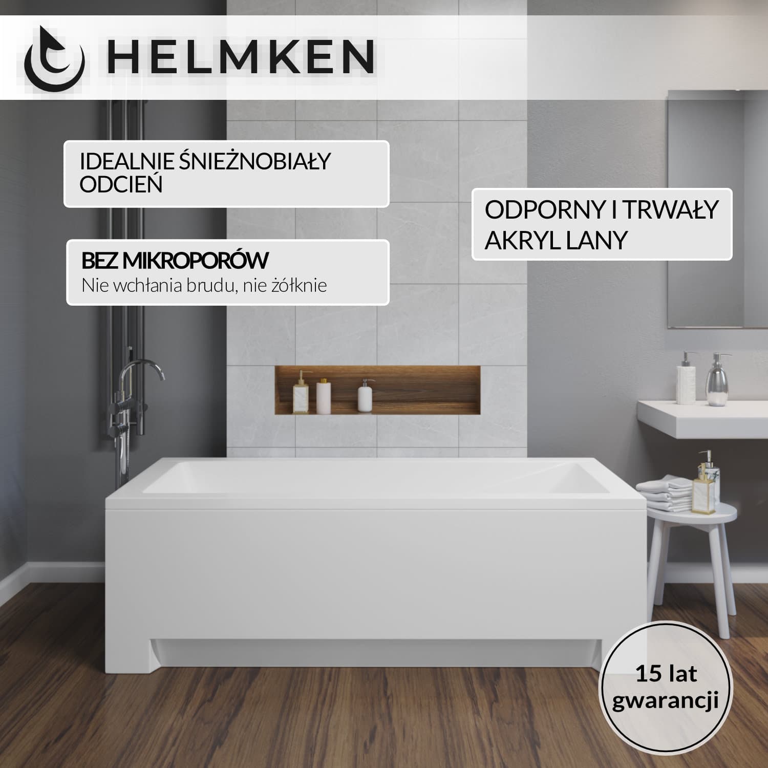 Wanna akrylowa Helmken Rivana 160 х 70 + Stelaż uniwersalny do wanien Helmken 21230020 / 23095005-2S
