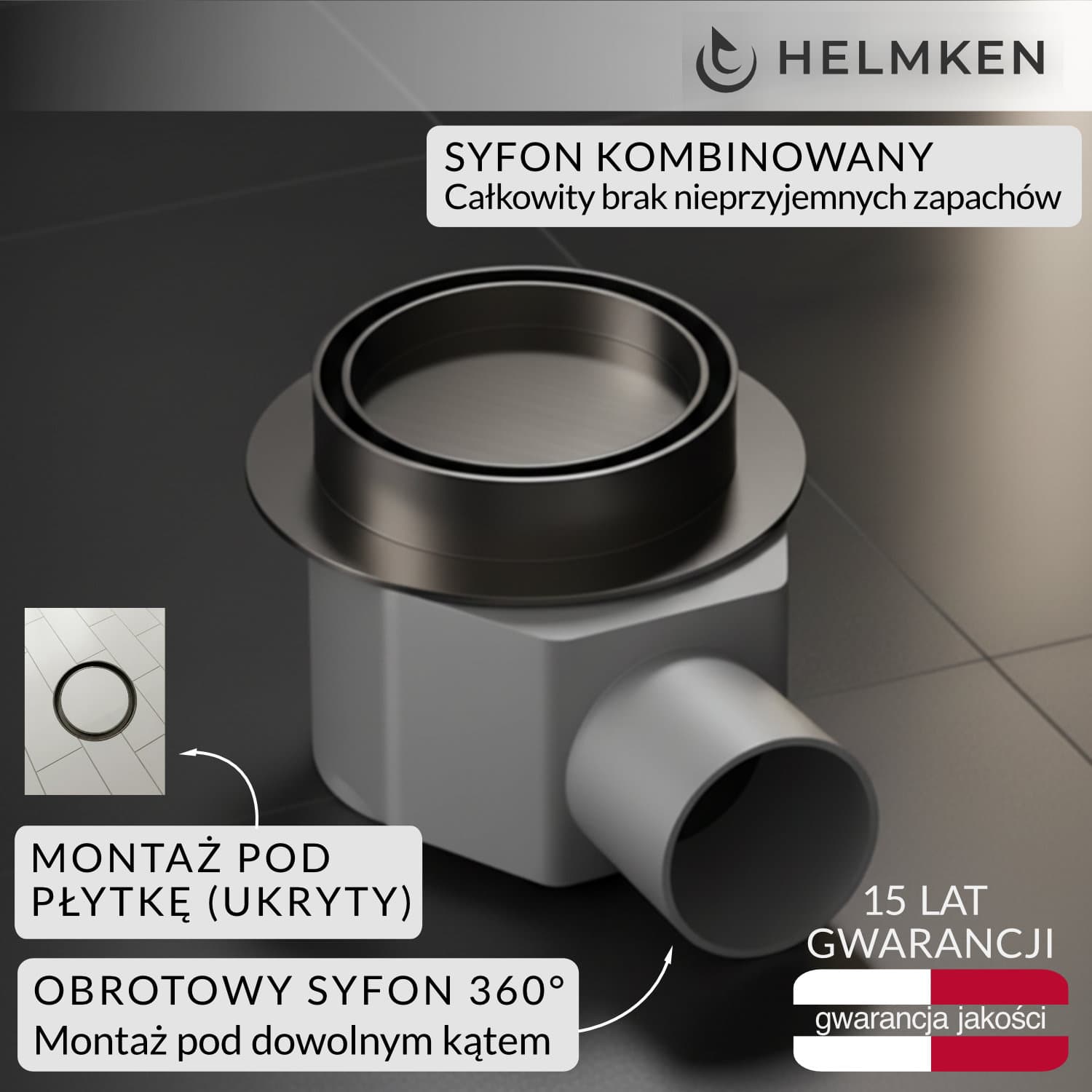Odpływ punktowy Helmken 37Е035GM, 100 x 100 mm, Grafitowy