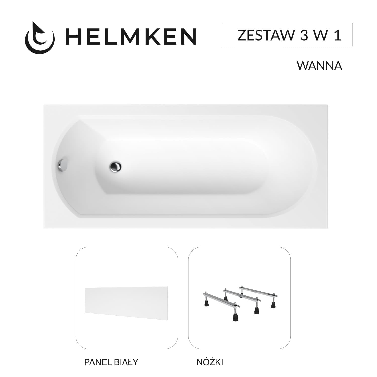 Wanna akrylowa Helmken Tressa 160 х 75 + Panel biały + Nóżki / 23097002